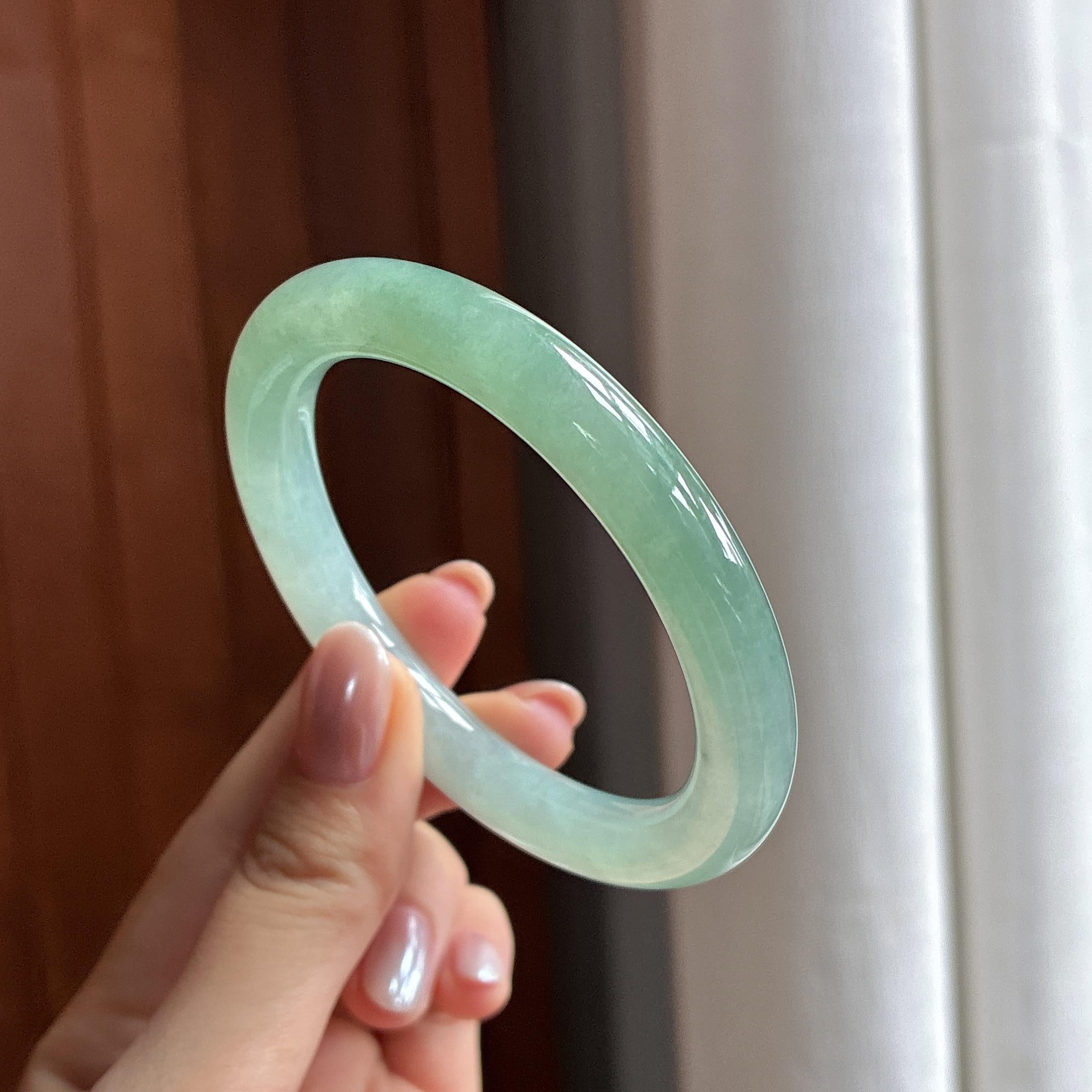 冰种半山半水圆条手镯 54圈 天然缅甸Ａ货翡翠（yc487660）