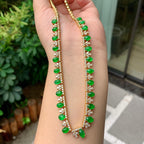 18K金钻镶糯冰种满绿蛋面套链（yc261128）