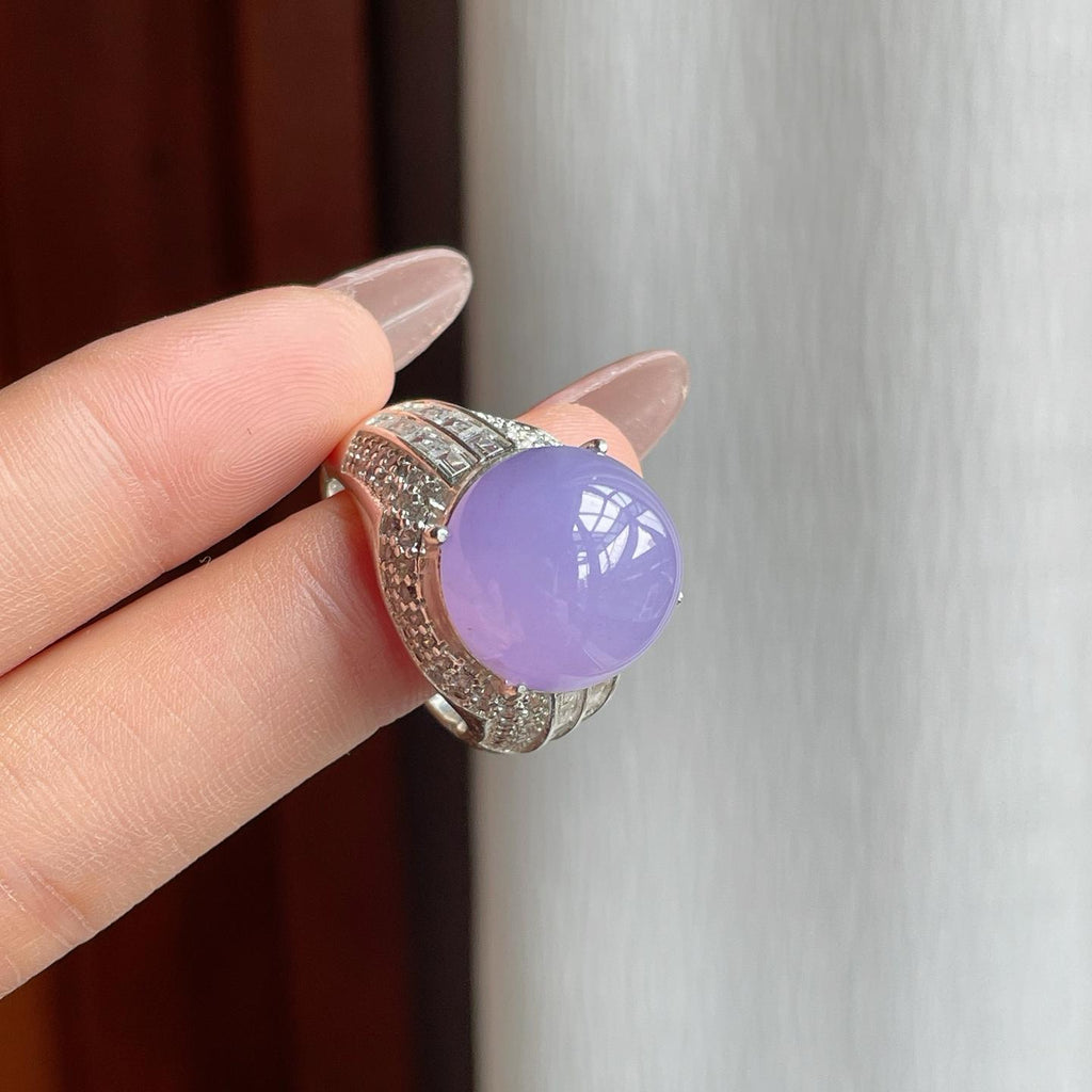 铜托冰种紫罗兰翡翠蛋面一套（yc186006）