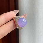 铜托冰种紫罗兰翡翠蛋面一套（yc186006）