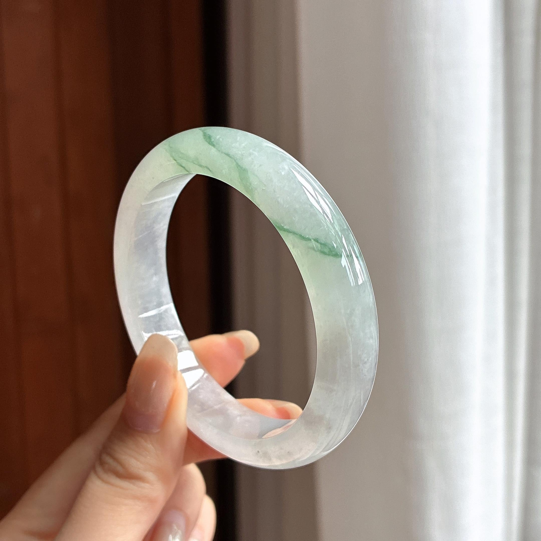 糯冰飘花正圈平安镯 55圈 天然缅甸A货翡翠（yc460905）