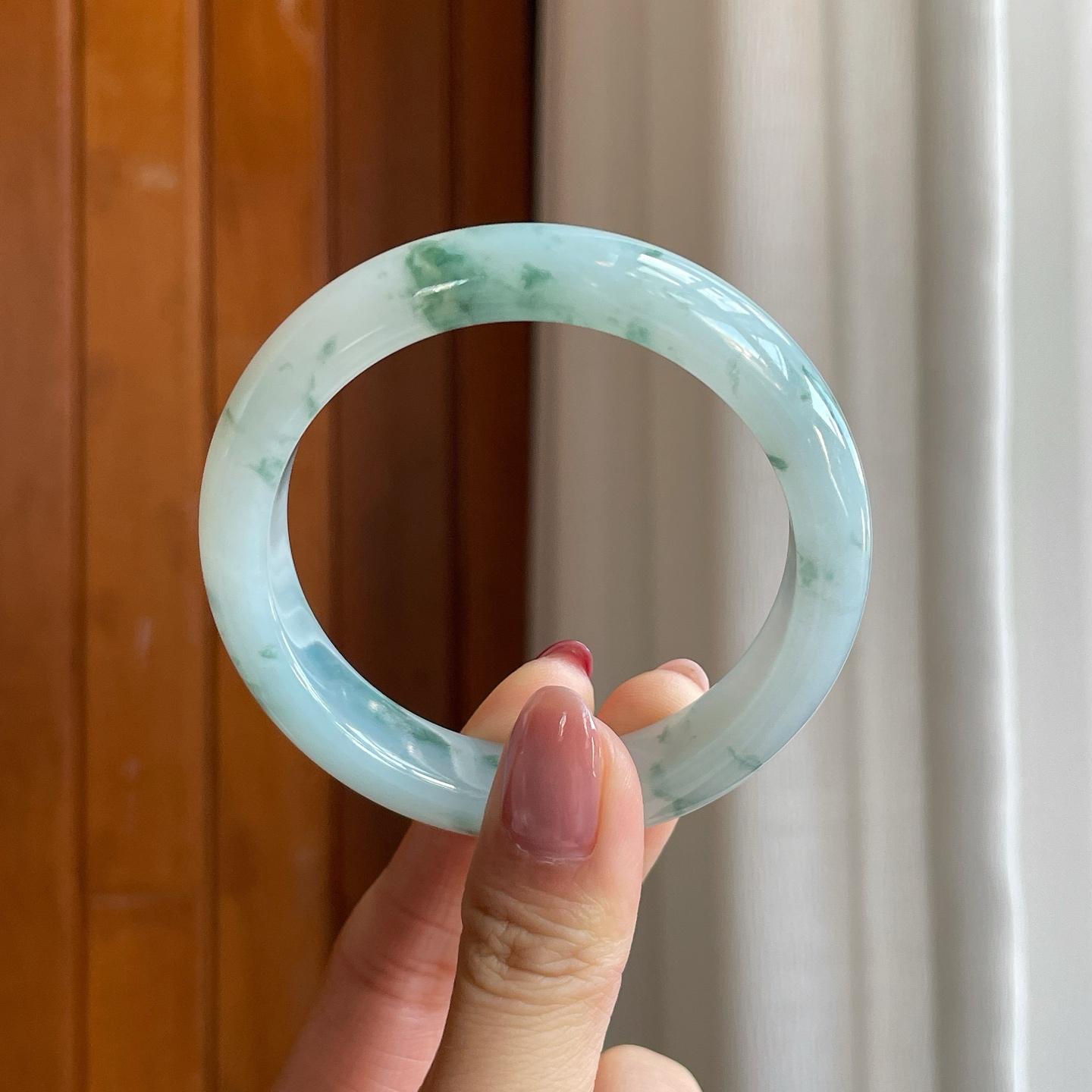 糯冰飘花翡翠平安镯（54.6mm）（yc301444）