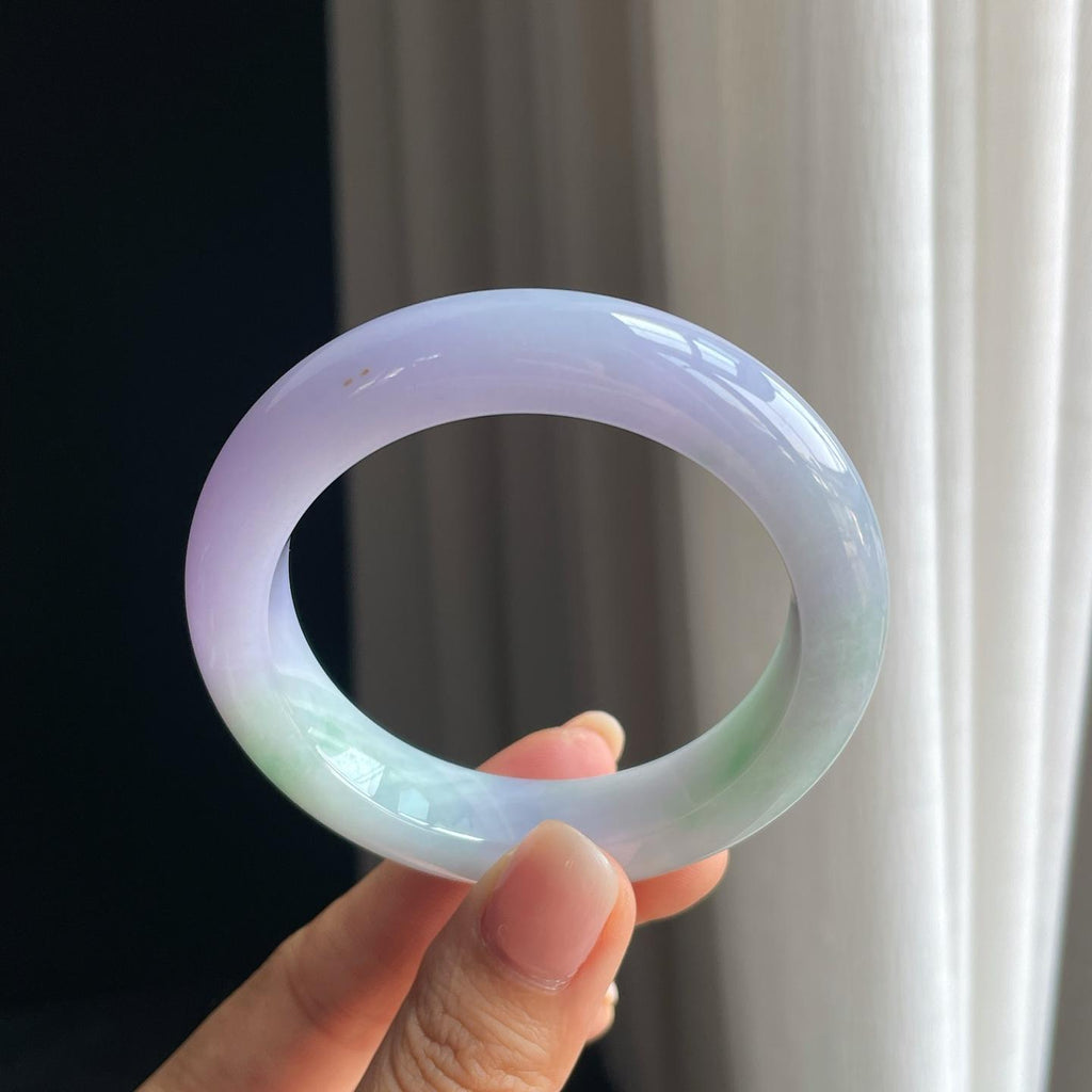 糯冰春带彩翡翠平安镯（53.4mm)（yc389553）