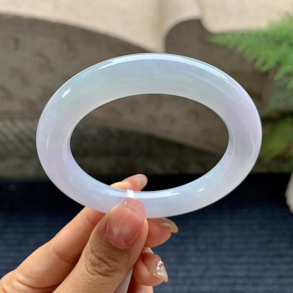 糯冰种淡春彩圆条手镯（53.4mm）（yc281536）