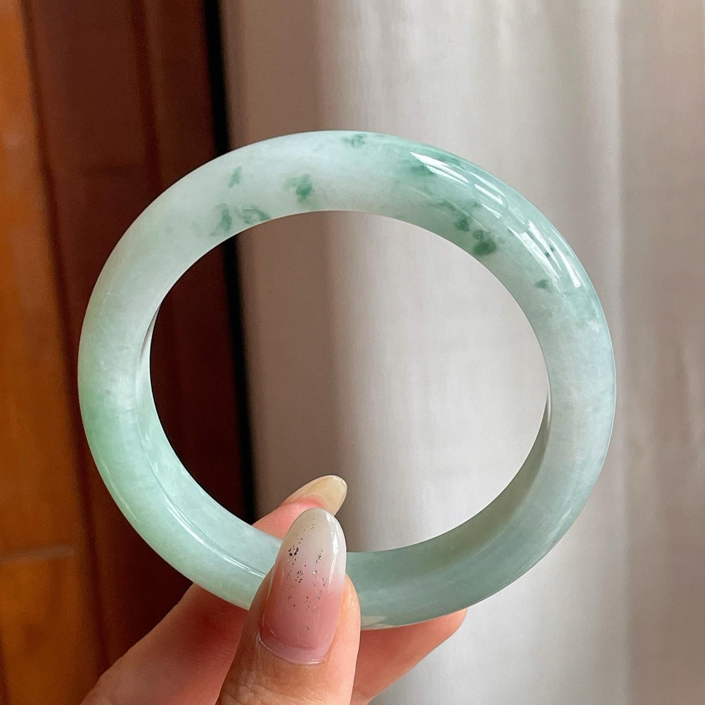糯冰种晴底飘花翡翠平安镯（55mm）（yc216822）