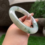 大圈口 细糯种飘绿花圆条手镯 58.8圈口 天然缅甸A货翡翠（yc383132）