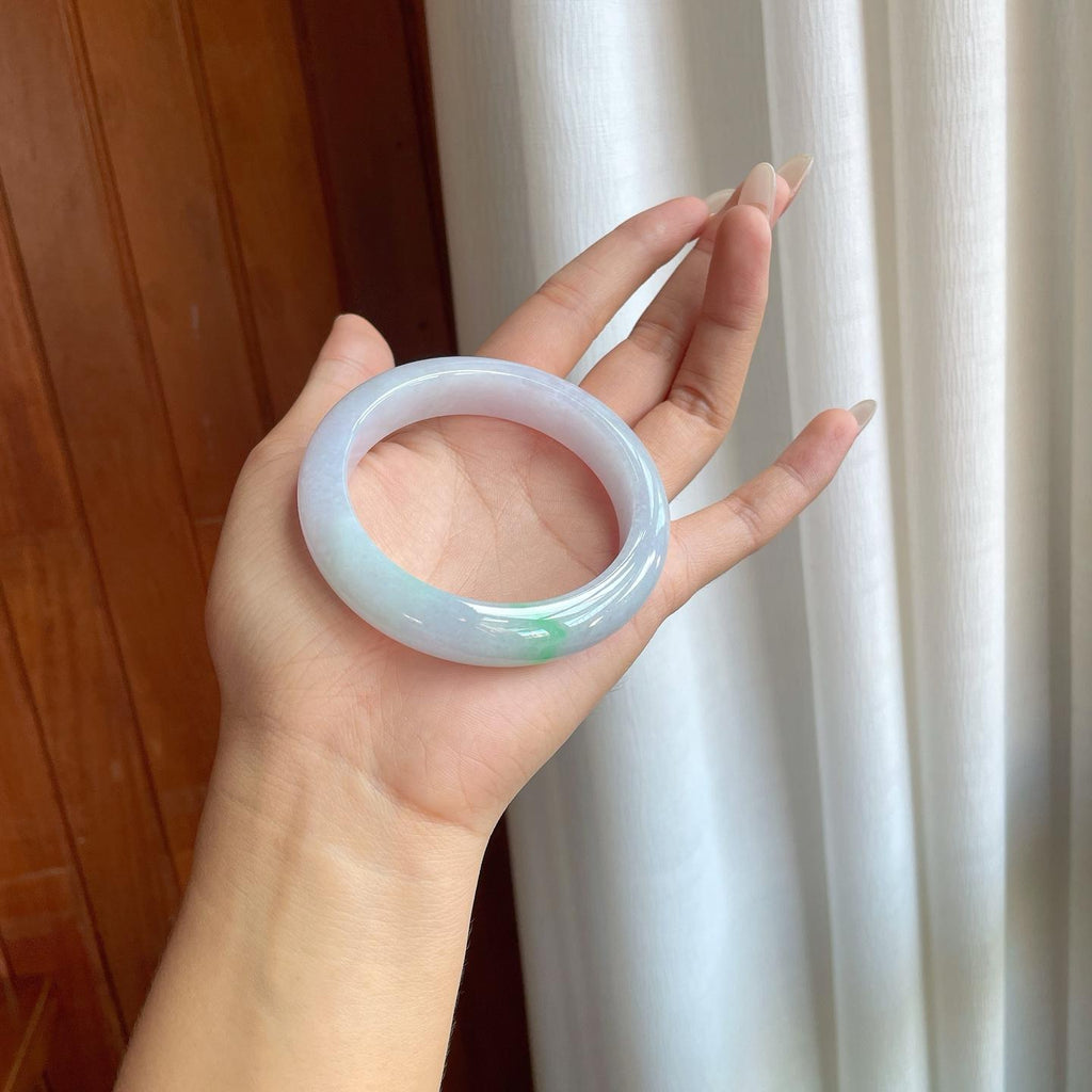 糯冰带色翡翠平安镯（56.5mm）（yc264148）