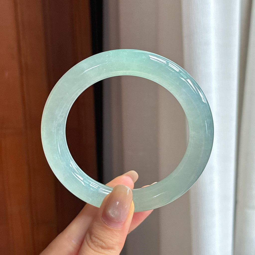 Vòng tay ngọc bích Myanmar tự nhiên loại A, vòng lớn, nước đá nếp, đáy xanh, hình tròn, size 58 (yc450823)