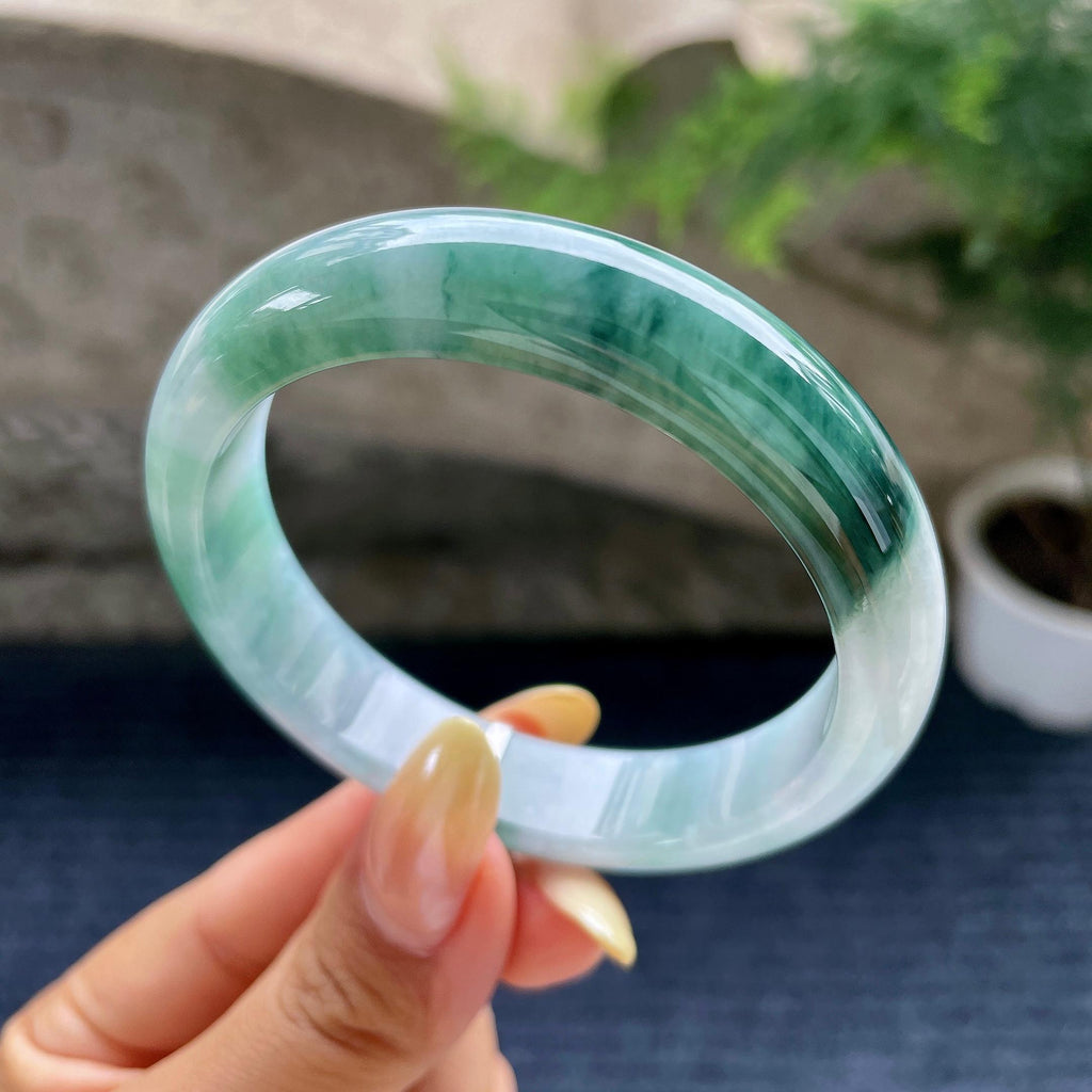 细糯种飘蓝花正圈平安镯55.9圈 天然缅甸A货翡翠（yc489152）