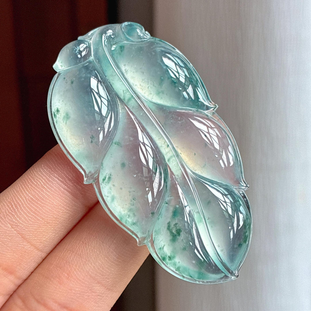 高冰种起光飘花翡翠叶子（yc434879）