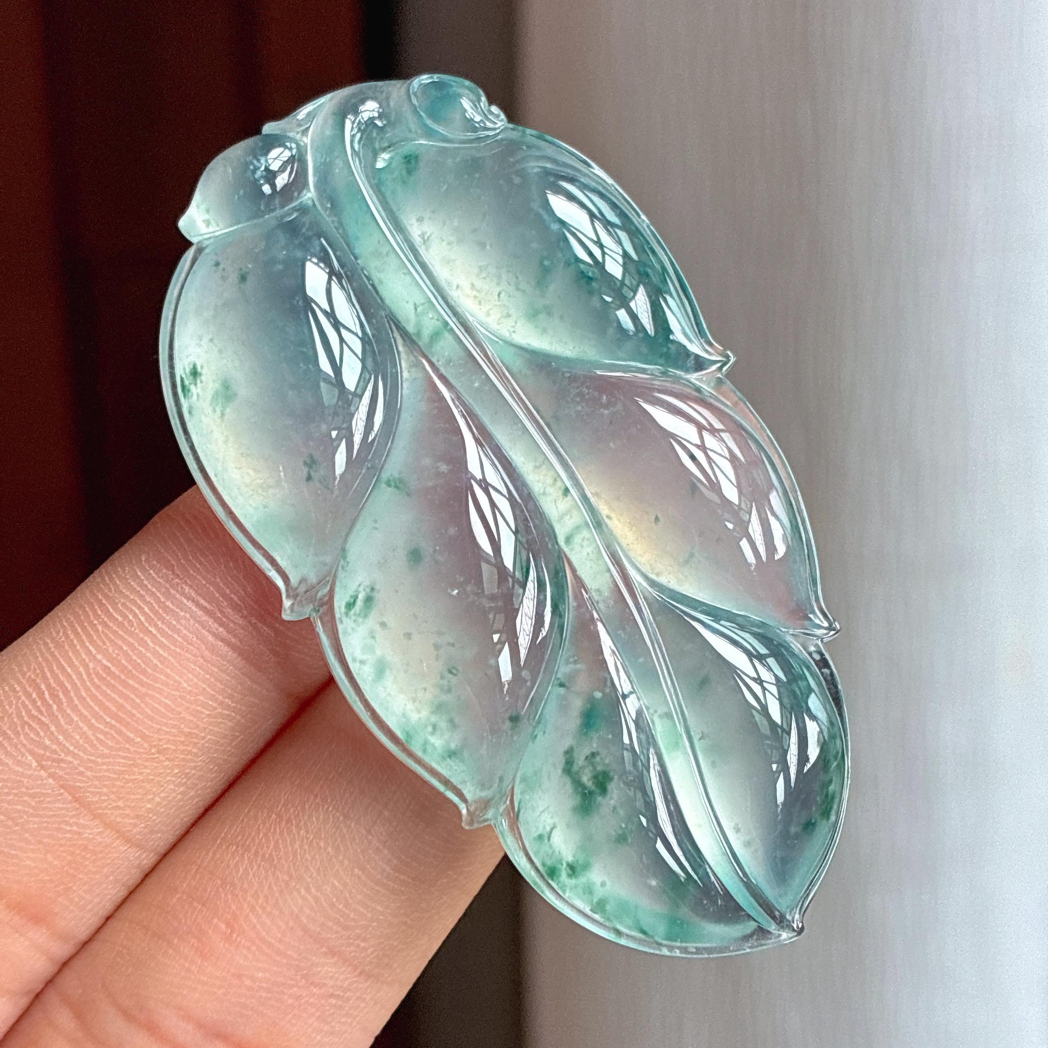 高冰种起光飘花翡翠叶子（yc434879）