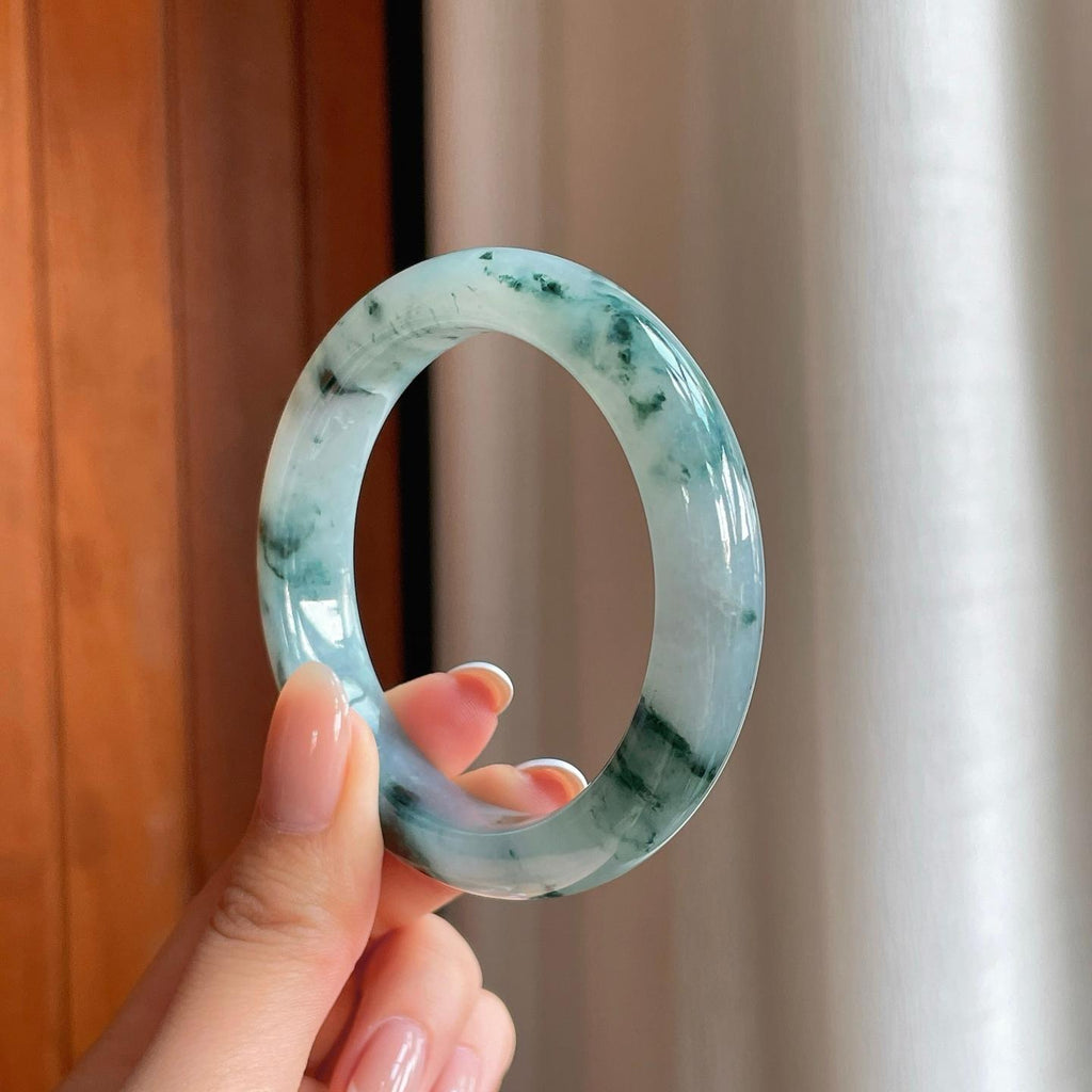 糯冰飘花翡翠平安镯（54.8mm)（yc375376）