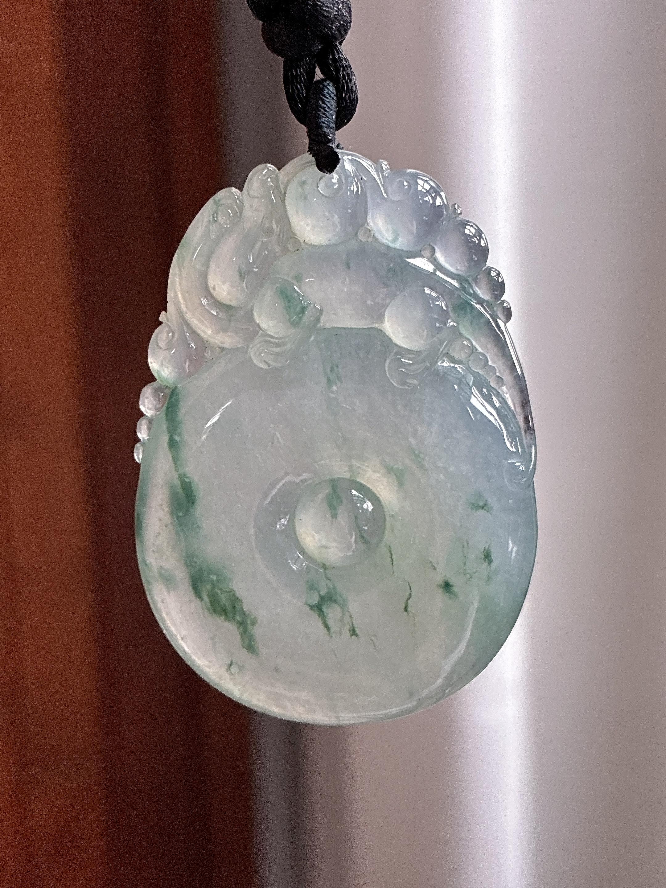冰种飘花仿古牌挂件 天然缅甸A货翡翠（yc697863）