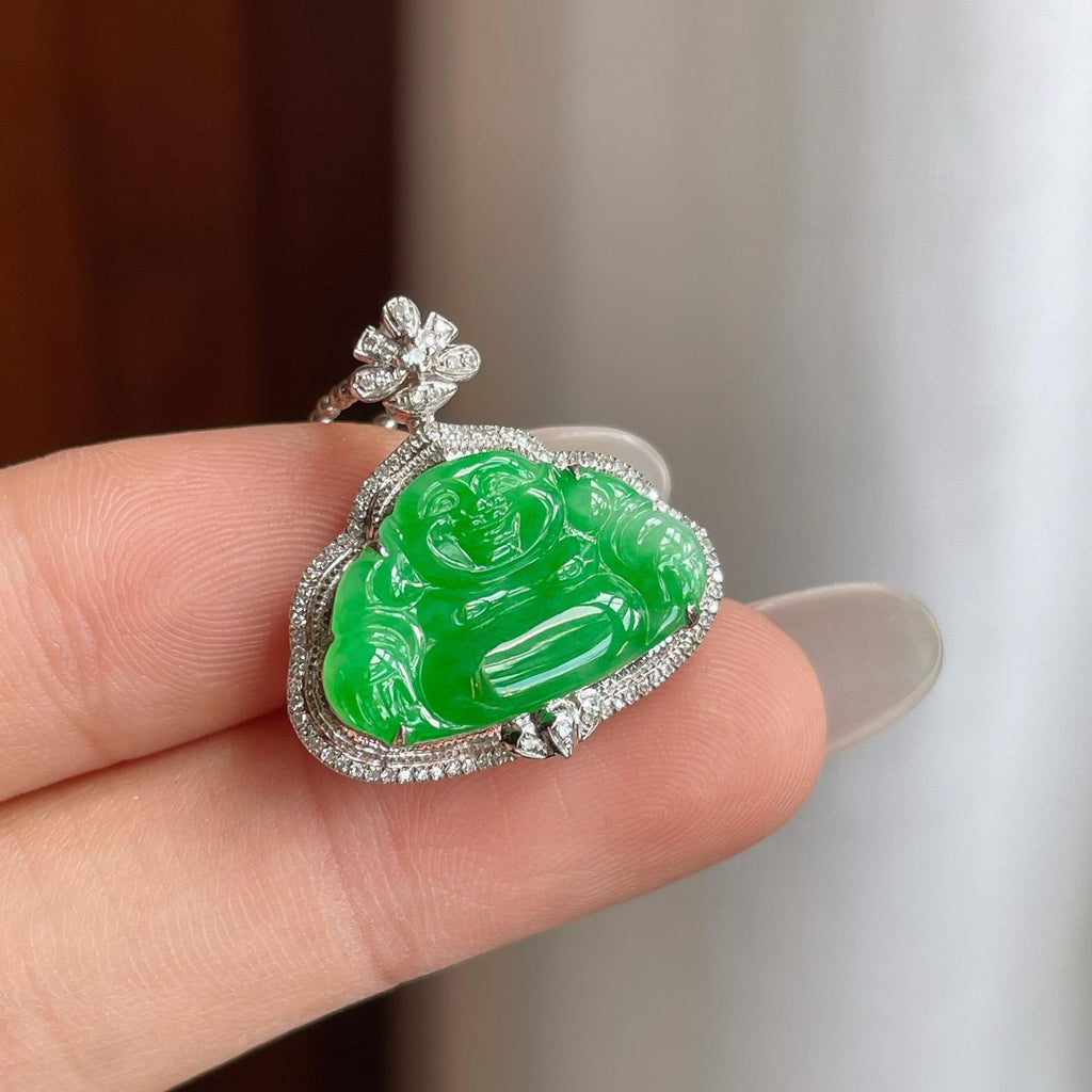 18k金钻镶糯冰满绿翡翠佛公（yc269036）