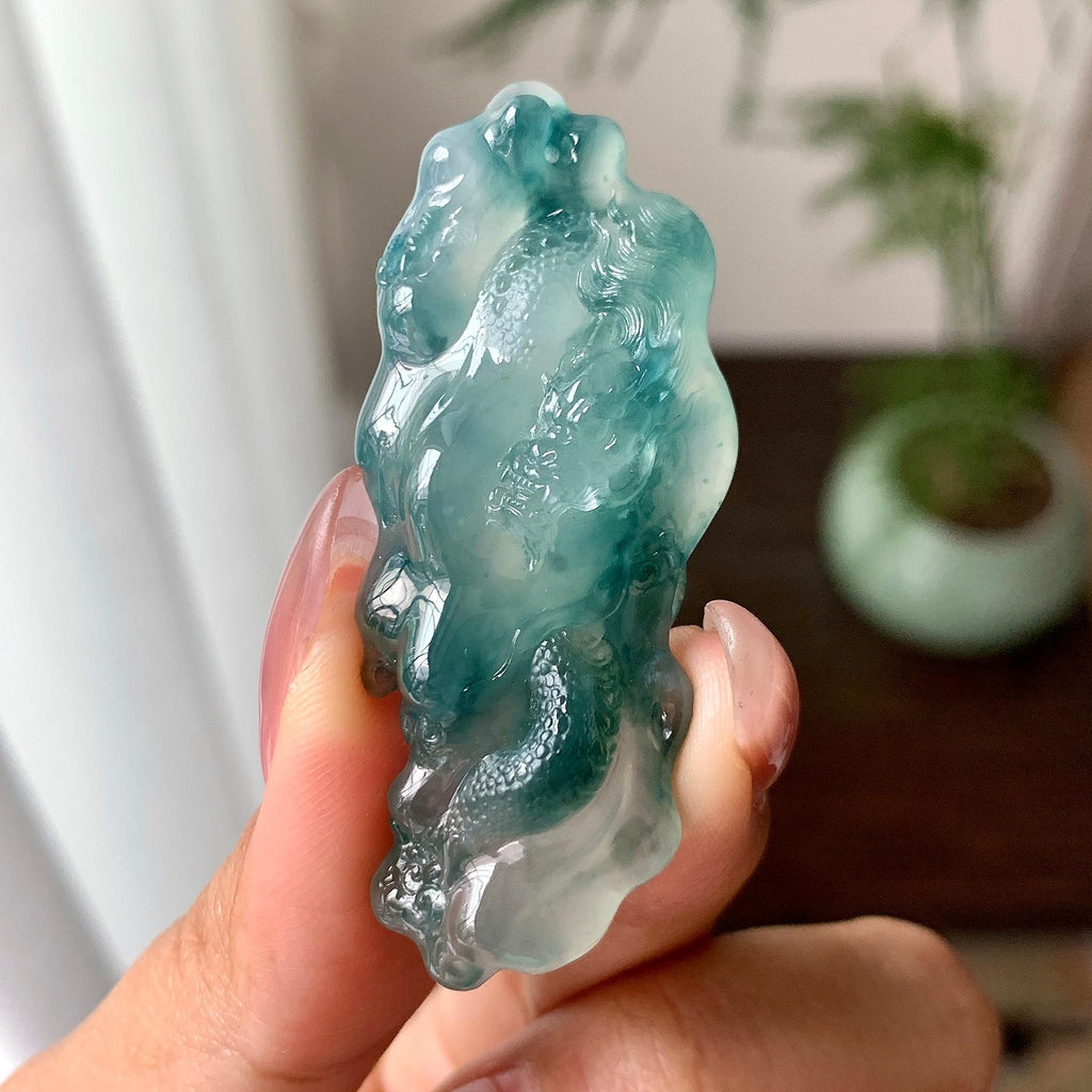糯冰种飘兰花龙牌挂件（yc287821）