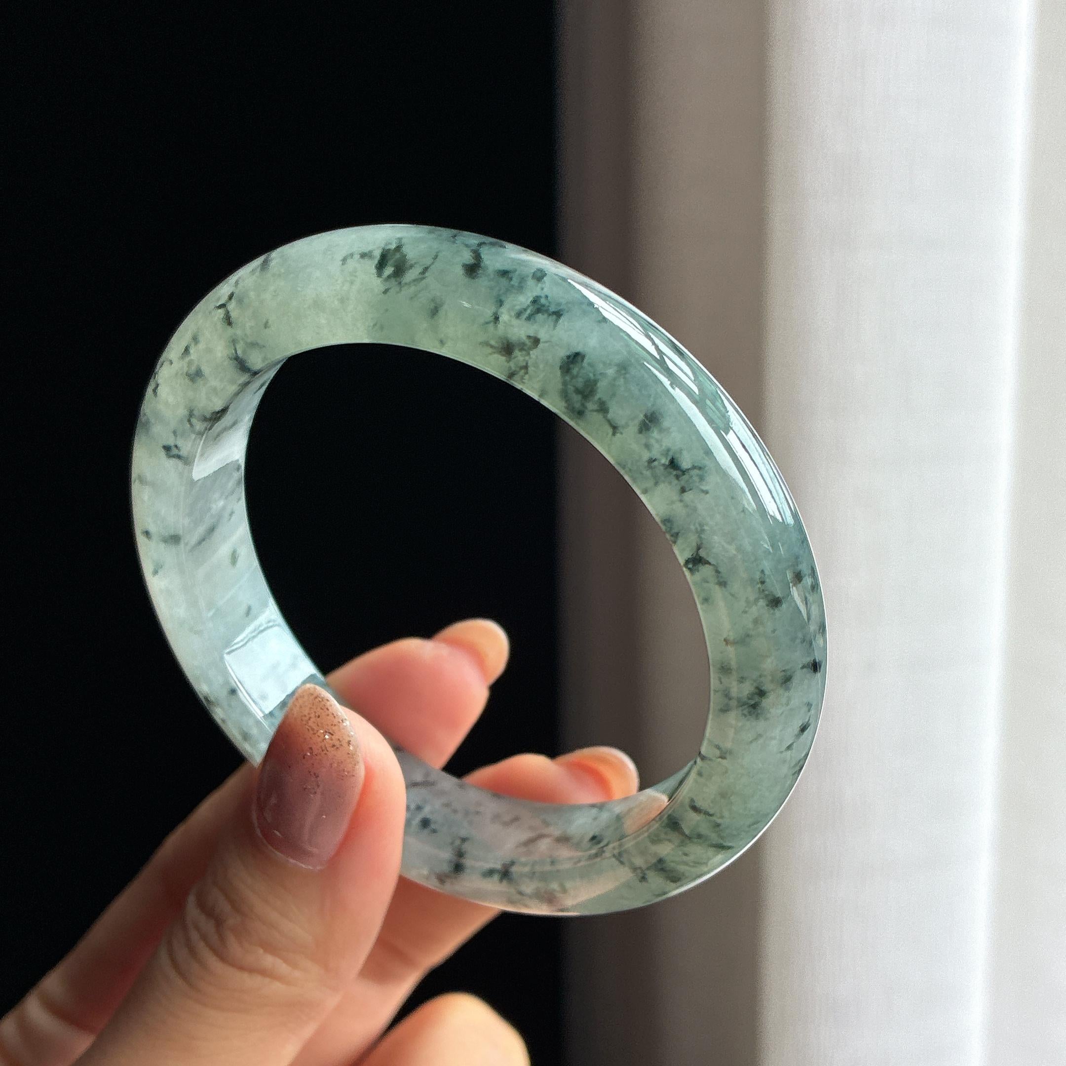 糯冰乌鸡花翡翠平安镯 57圈天然缅甸A货翡翠（yc440671）
