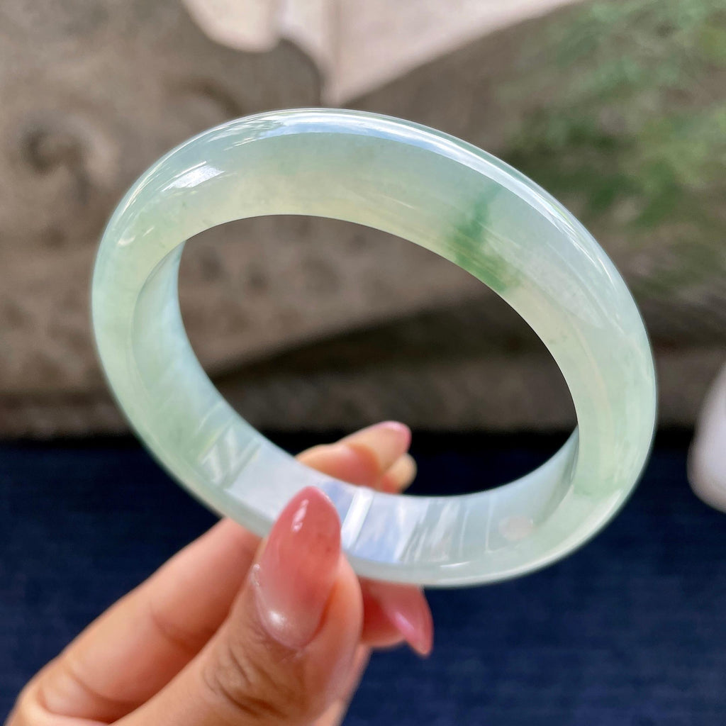 细糯种晴底飘花正圈平安镯56.8圈         天然缅甸A货翡翠（yc433754）