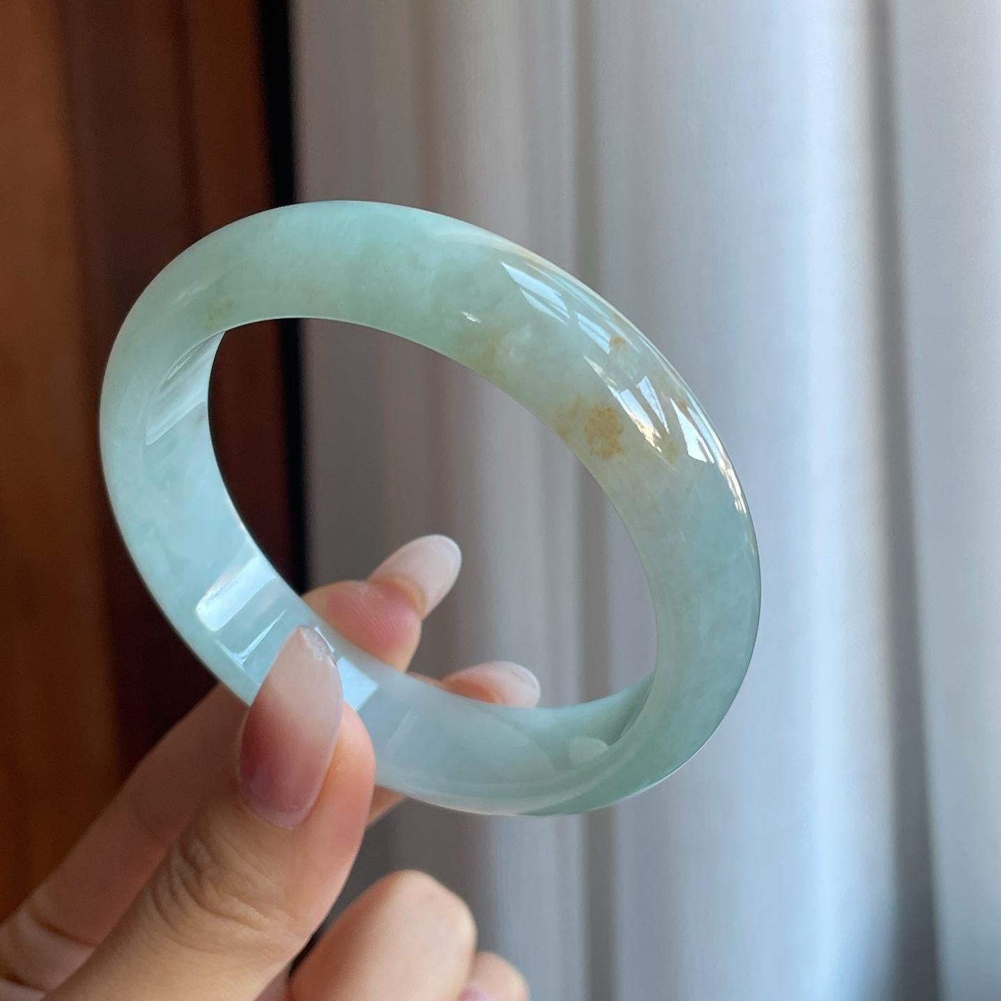 糯冰晴底飘黄翡翡翠平安镯（58mm）（yc266502）