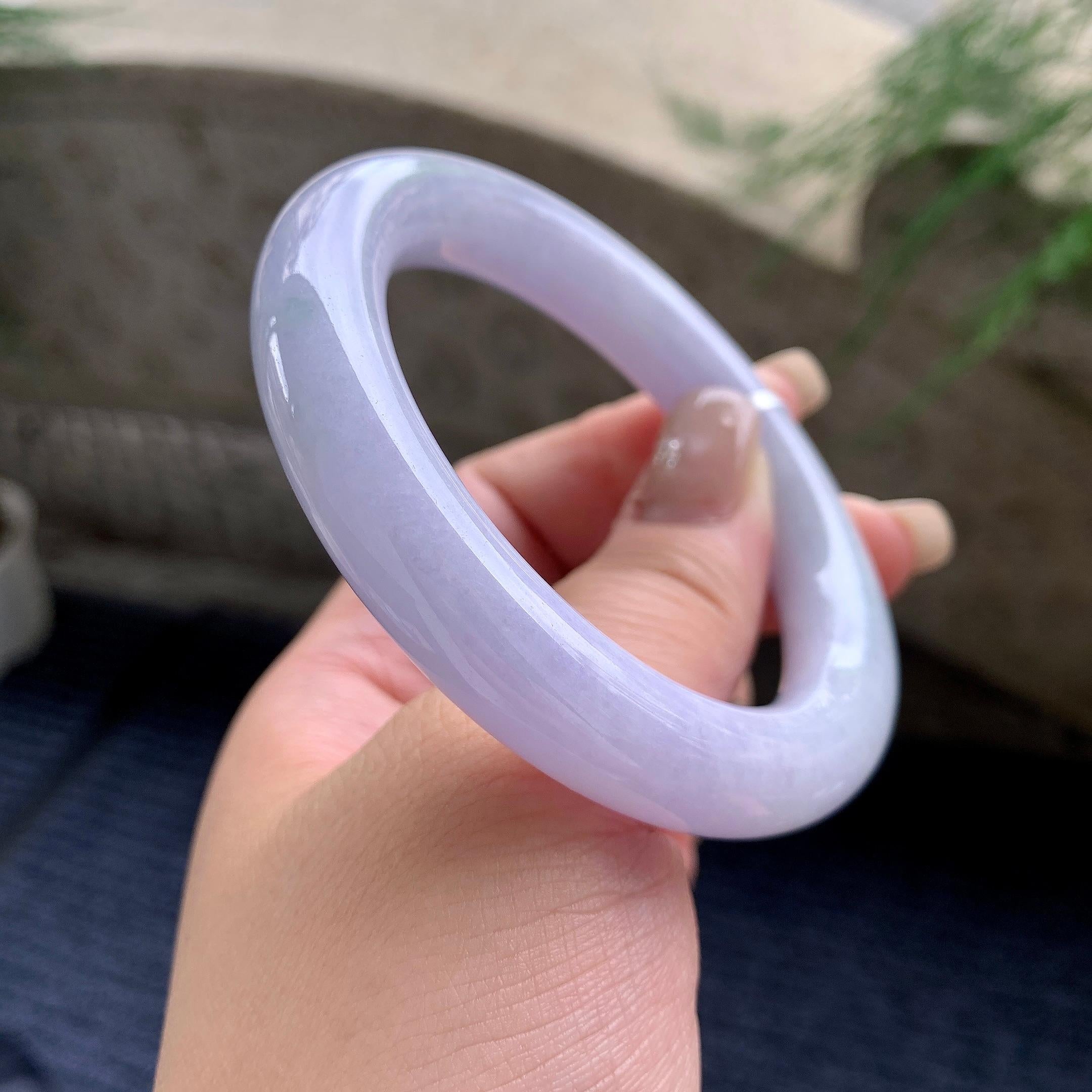细糯种淡紫罗兰圆条手镯 56圈口 天然缅甸A货翡翠（yc464047）