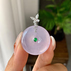 18K金钻镶糯冰种淡粉底平安扣吊坠（yc248216）