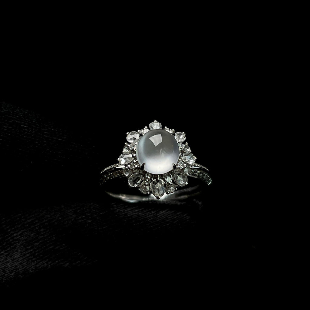 18k金钻镶冰种无色蛋面戒指（yc265734）