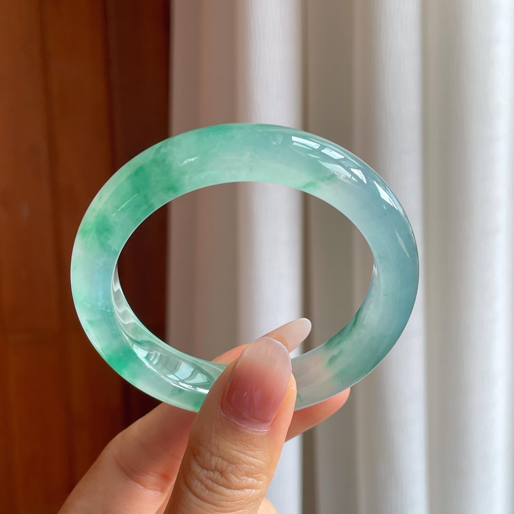 冰种飘花翡翠平安镯（54mm）（yc310326）