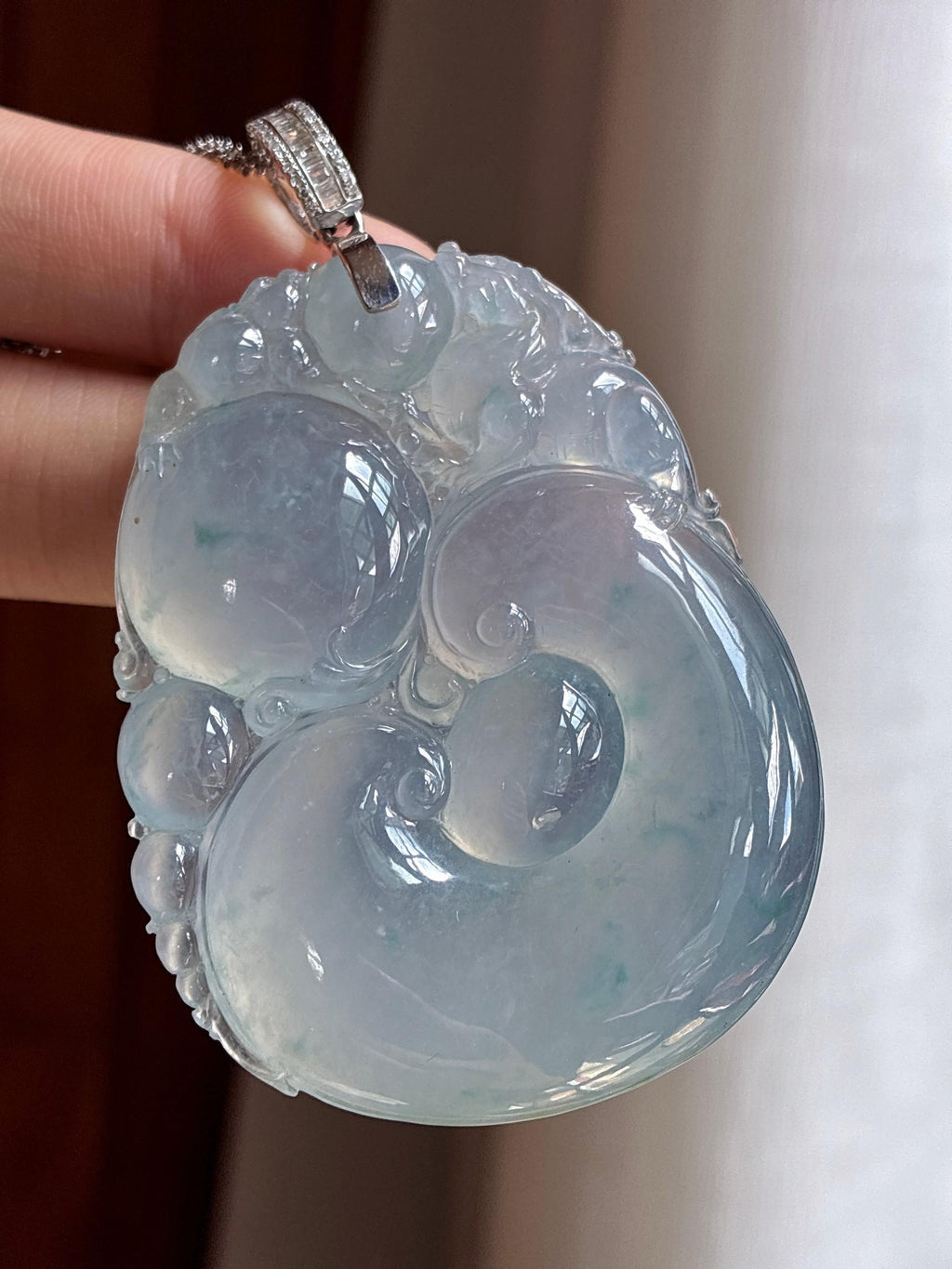 18k金扣头蓝底飘花如意寿挂件 天然缅甸A货翡翠（yc526846）