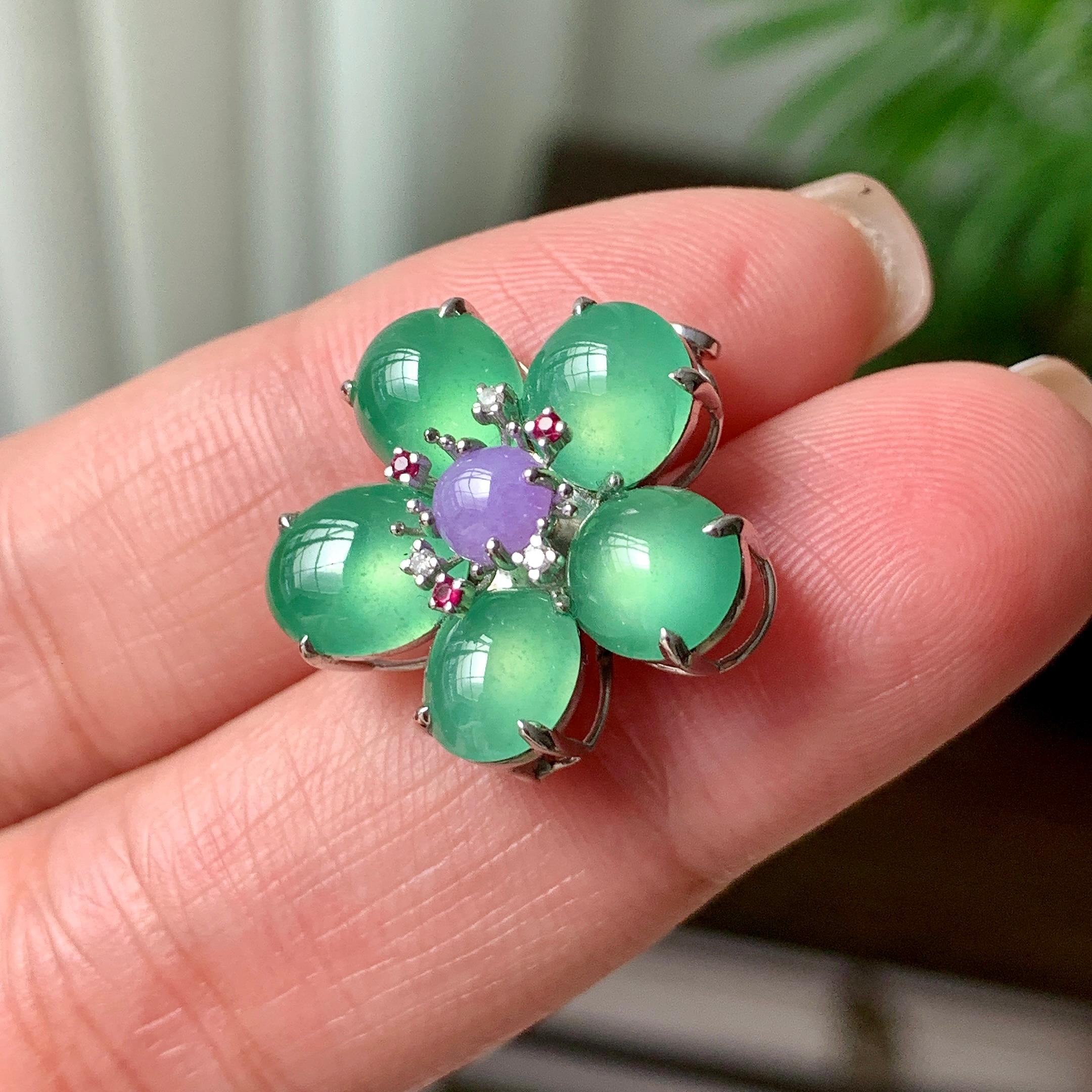18K金钻镶糯冰种晴水花多胸针  天然缅甸A货翡翠（yc362090）