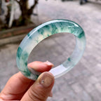 冰种飘蓝花正圈平安镯  57.6圈口  天然缅甸A货翡翠（yc447375）