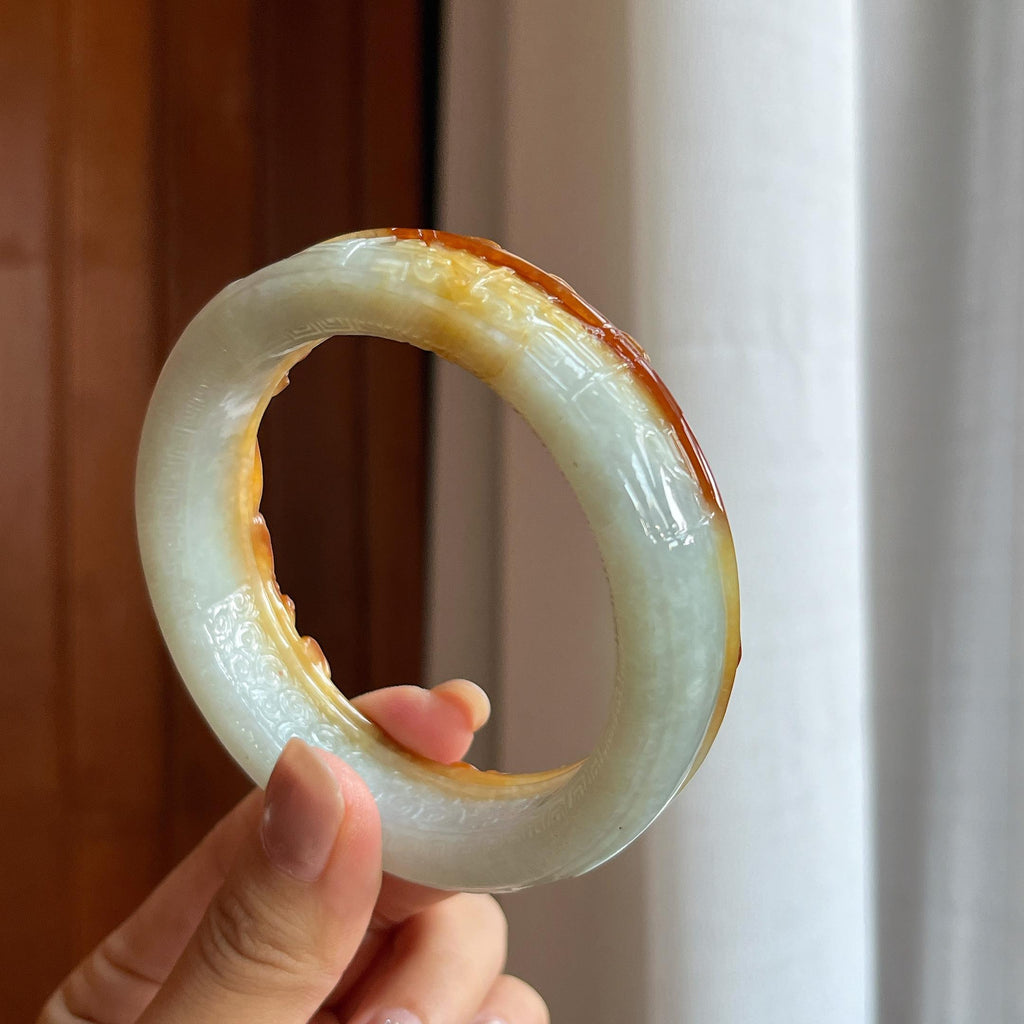糯冰红翡特色雕花翡翠手镯（62mm）（yc424961）