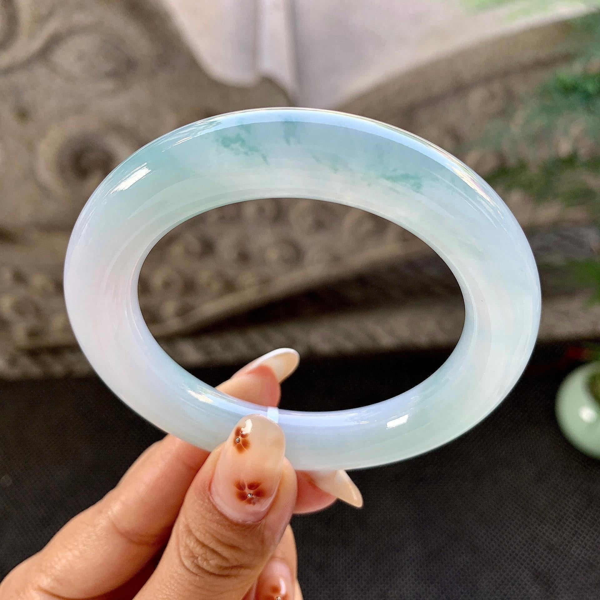 糯冰种飘花圆条手镯（54.2mm）（yc264046）