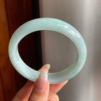糯冰种淡晴底带色翡翠平安镯（57mm)（yc217412）