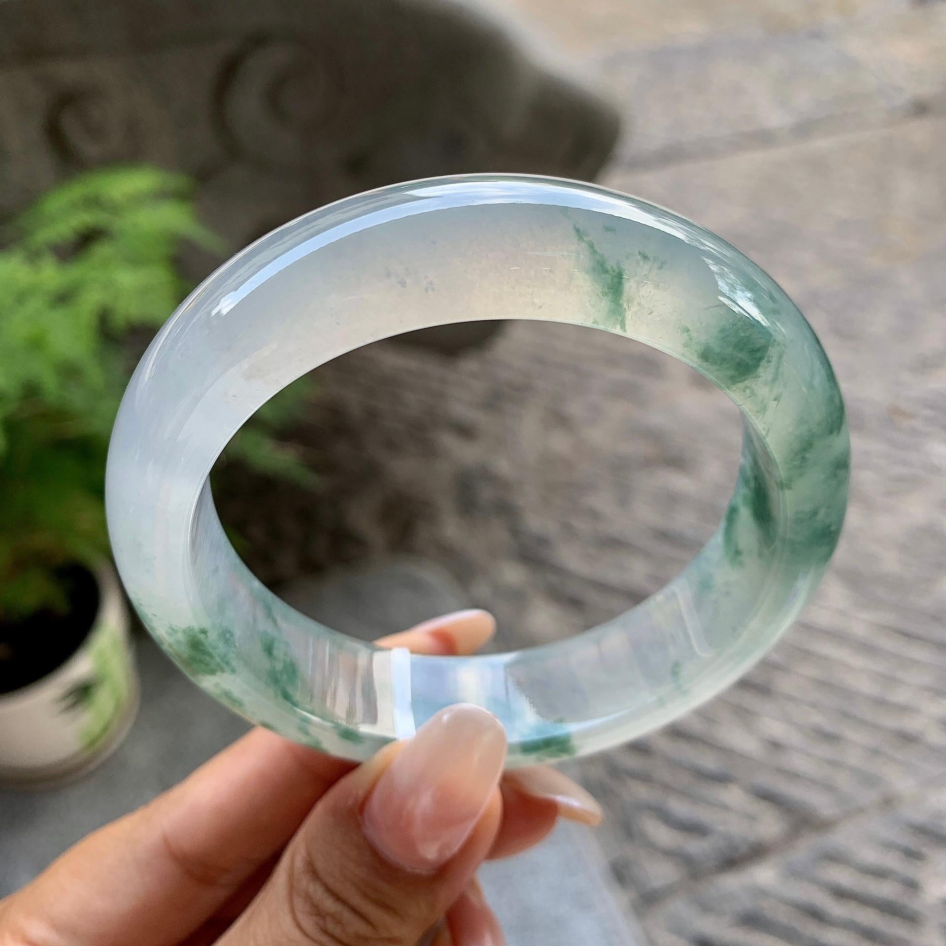 糯冰种飘花宽版轮胎手镯（60.1mm）（yc195366）