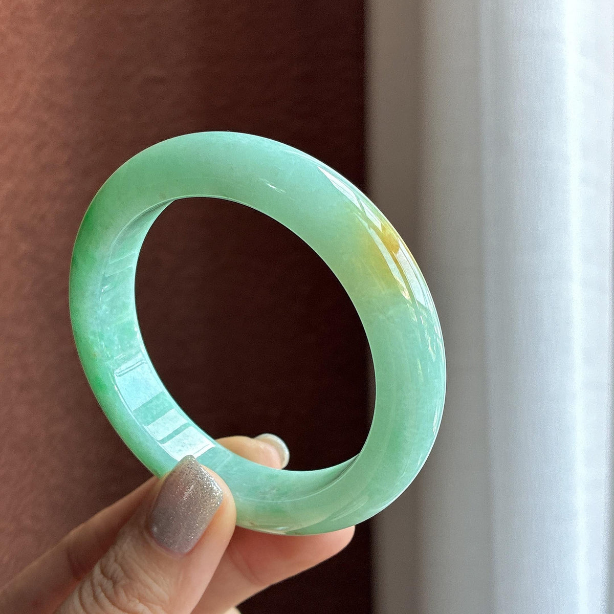 糯冰果绿飘黄正圈平安镯 55圈（yc747632）