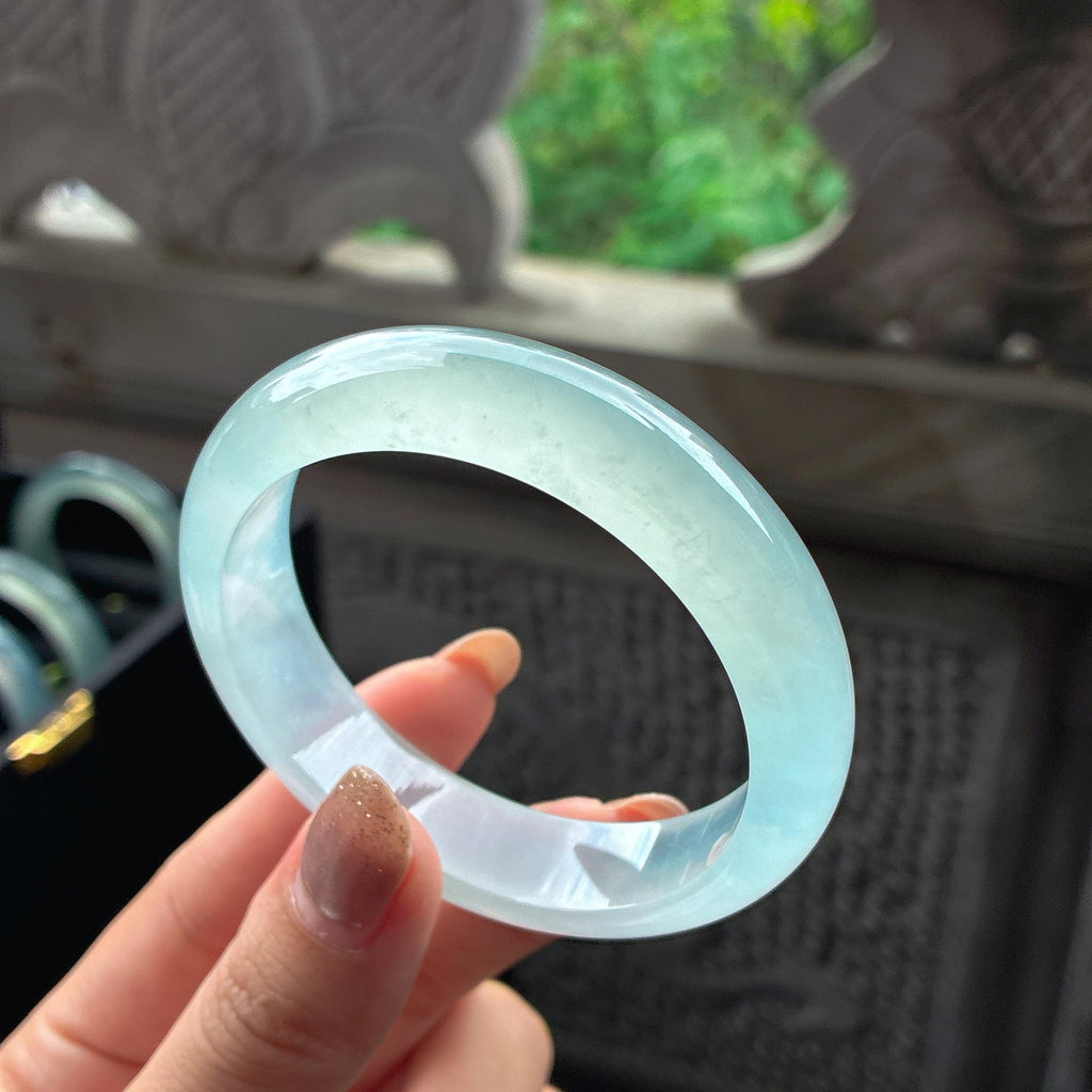 高冰种起光晴底正圈平安镯 55圈 天然缅甸A货翡翠（yc453980）
