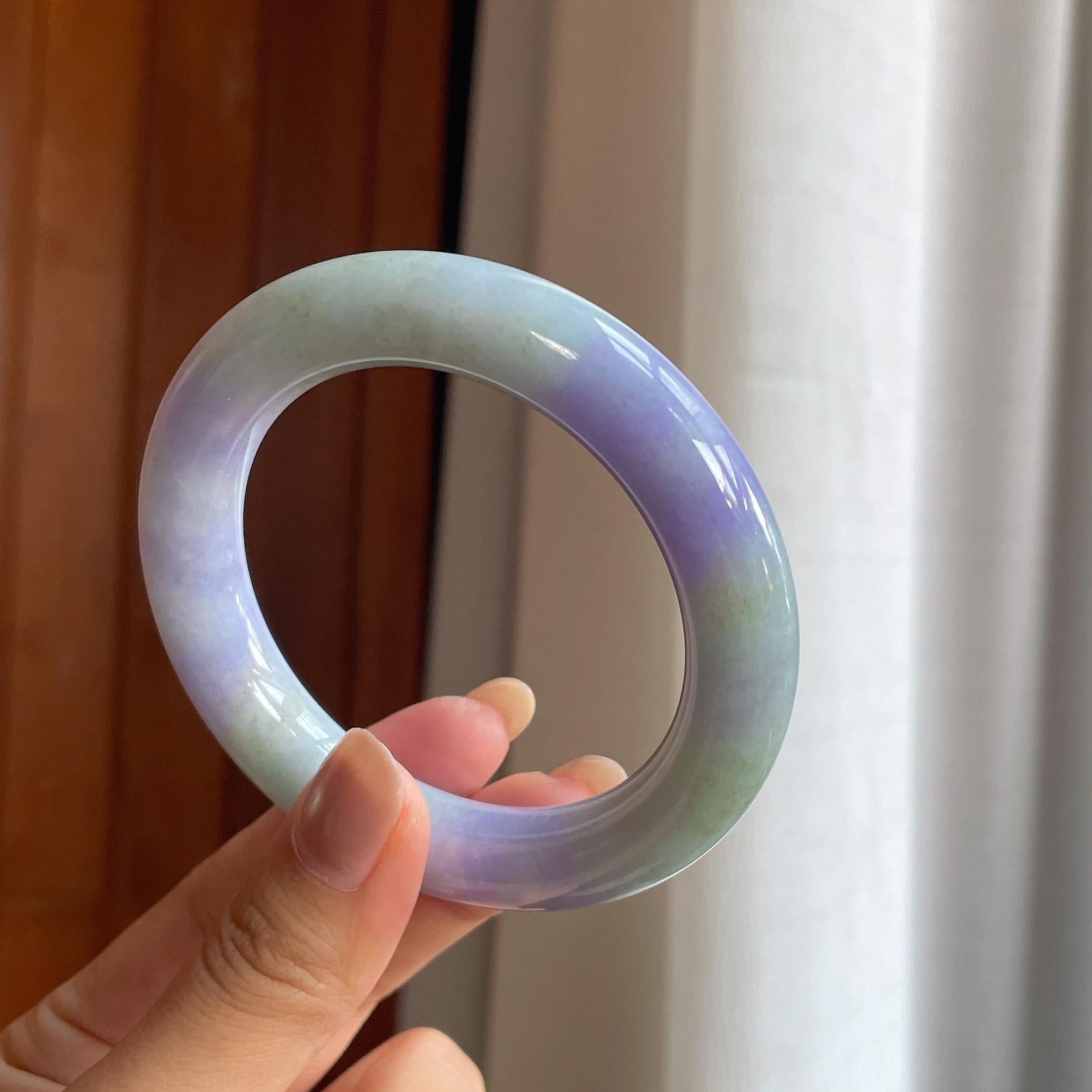 细糯冰紫罗兰翡翠圆条手镯（56.7mm）（yc415363）