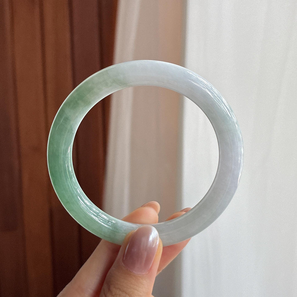 细糯种半山半水圆条手镯 55圈 天然缅甸A货翡翠（yc495386）