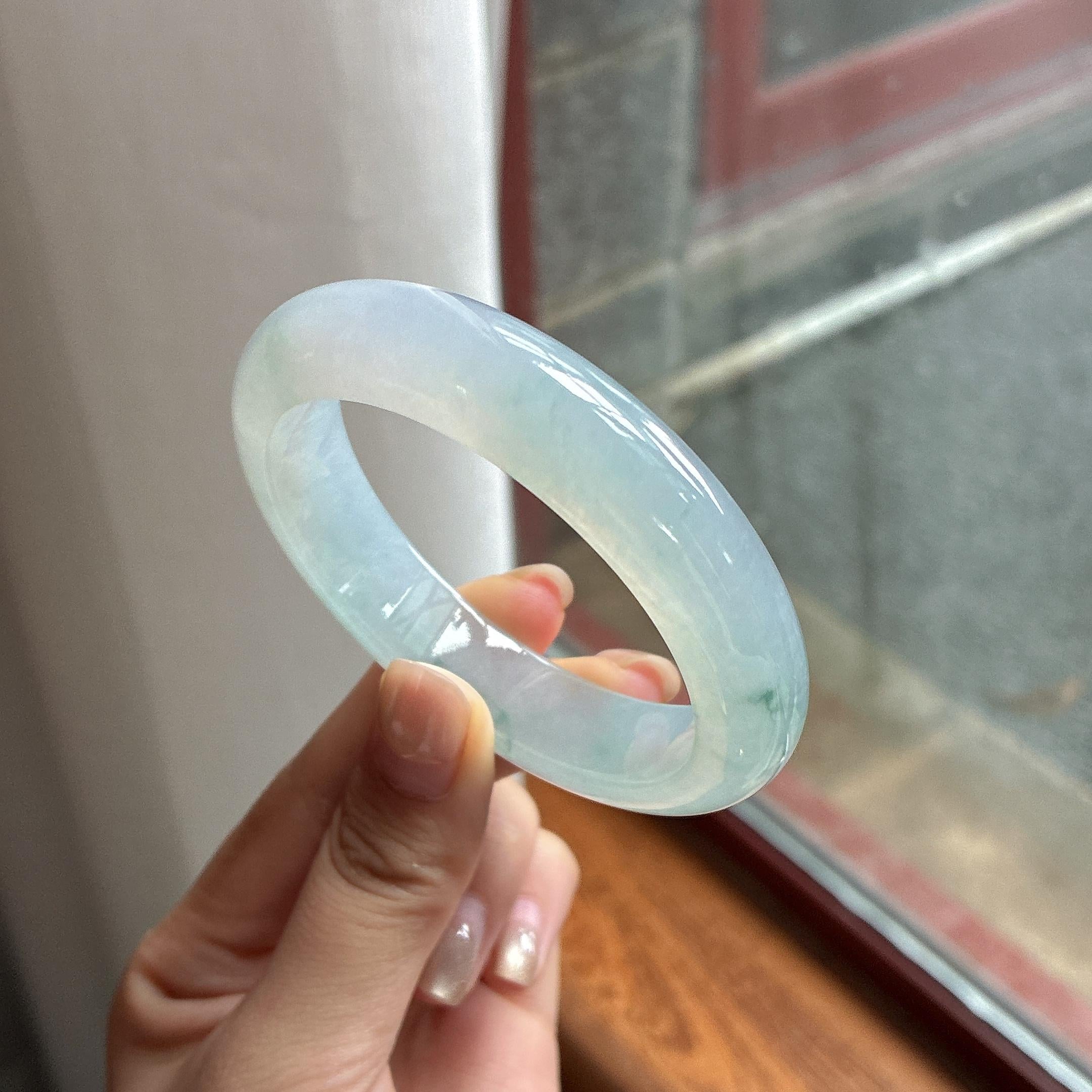 冰种飘花正圈平安镯 54圈 天然缅甸A货翡翠（yc484012）