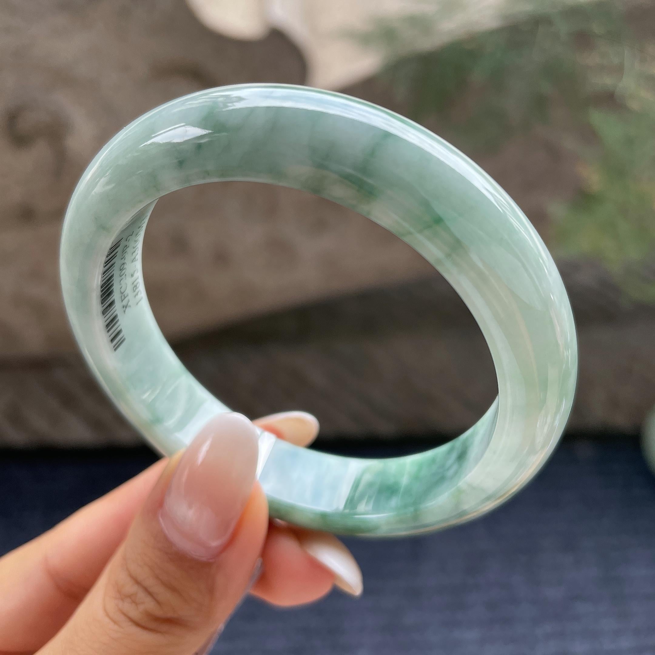 糯种飘花正圈平安镯54.9圈       天然缅甸A货翡翠（yc421231）