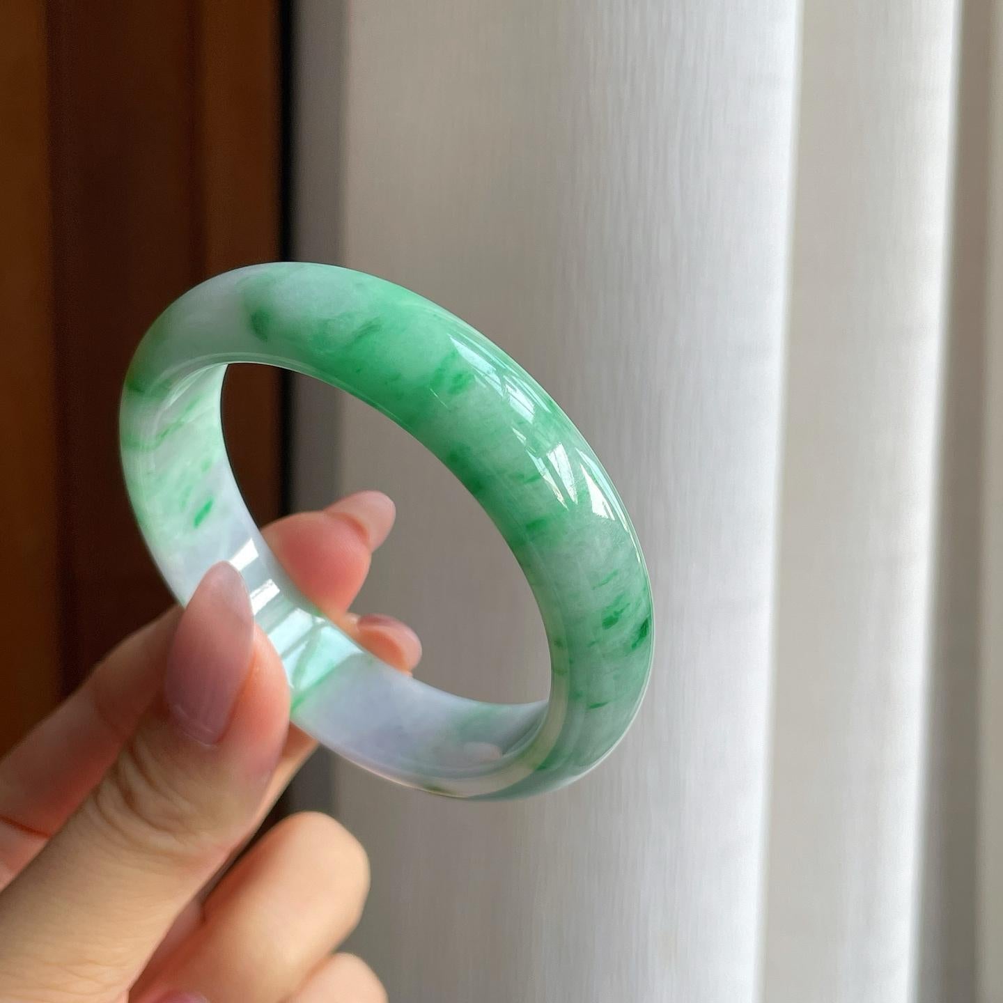 细糯冰飘花翡翠平安镯（52.4mm）（yc286504）