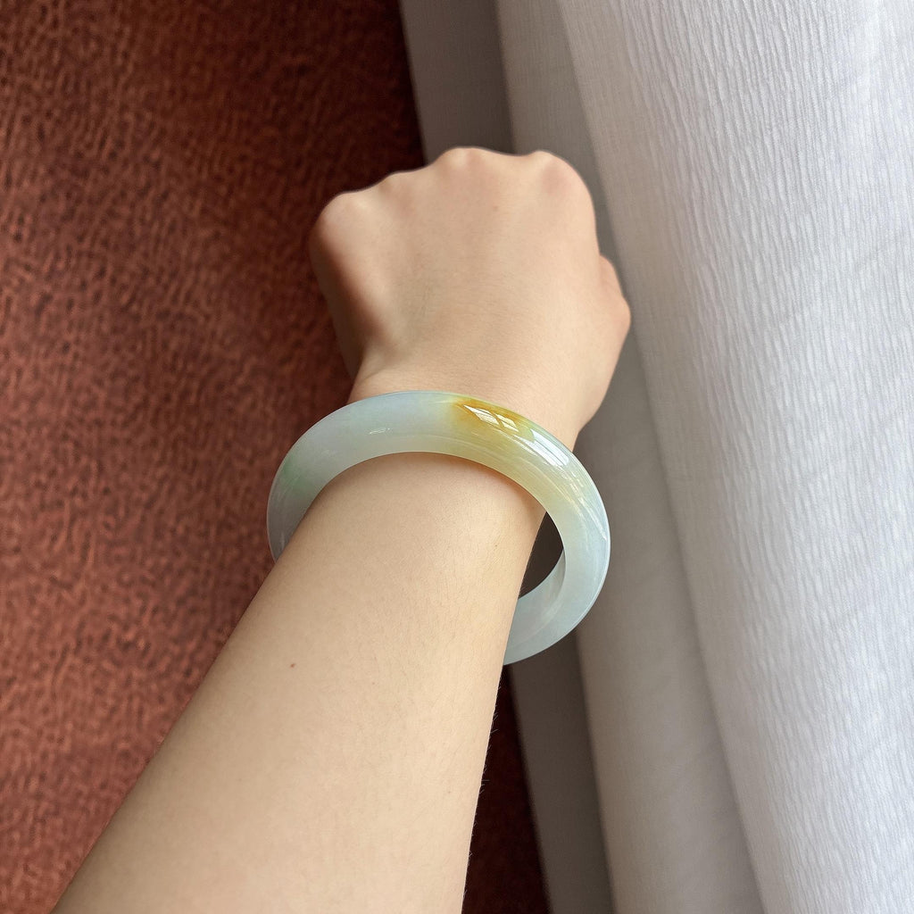 糯冰黄加绿正圈平安镯 53圈（yc778049）