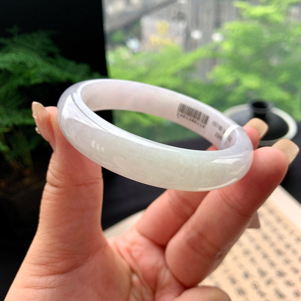 细糯种淡紫罗兰正圈平安镯 56.3圈口 天然缅甸A货翡翠（yc473067）