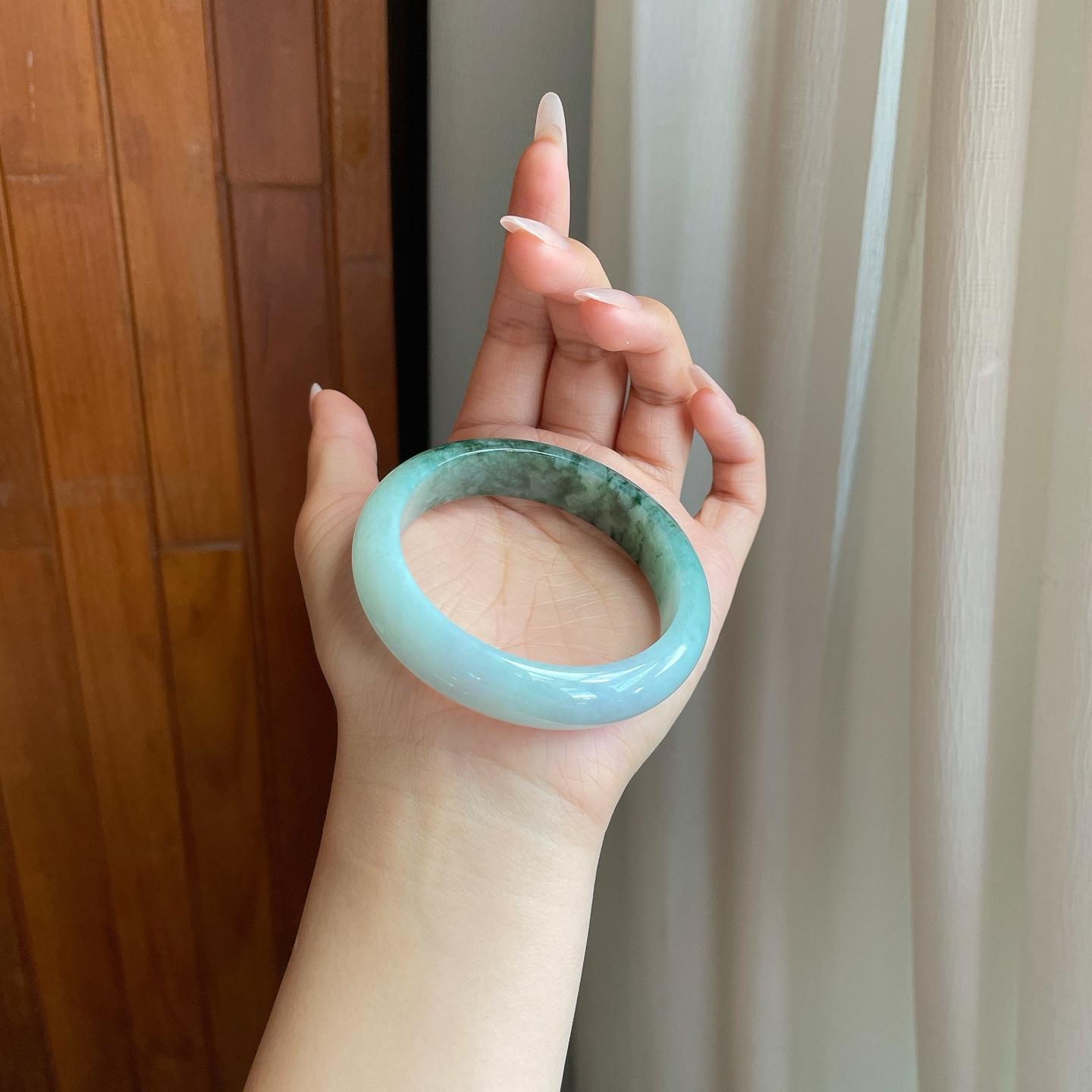 细糯冰半山半水翡翠平安镯（57mm）（yc272885）