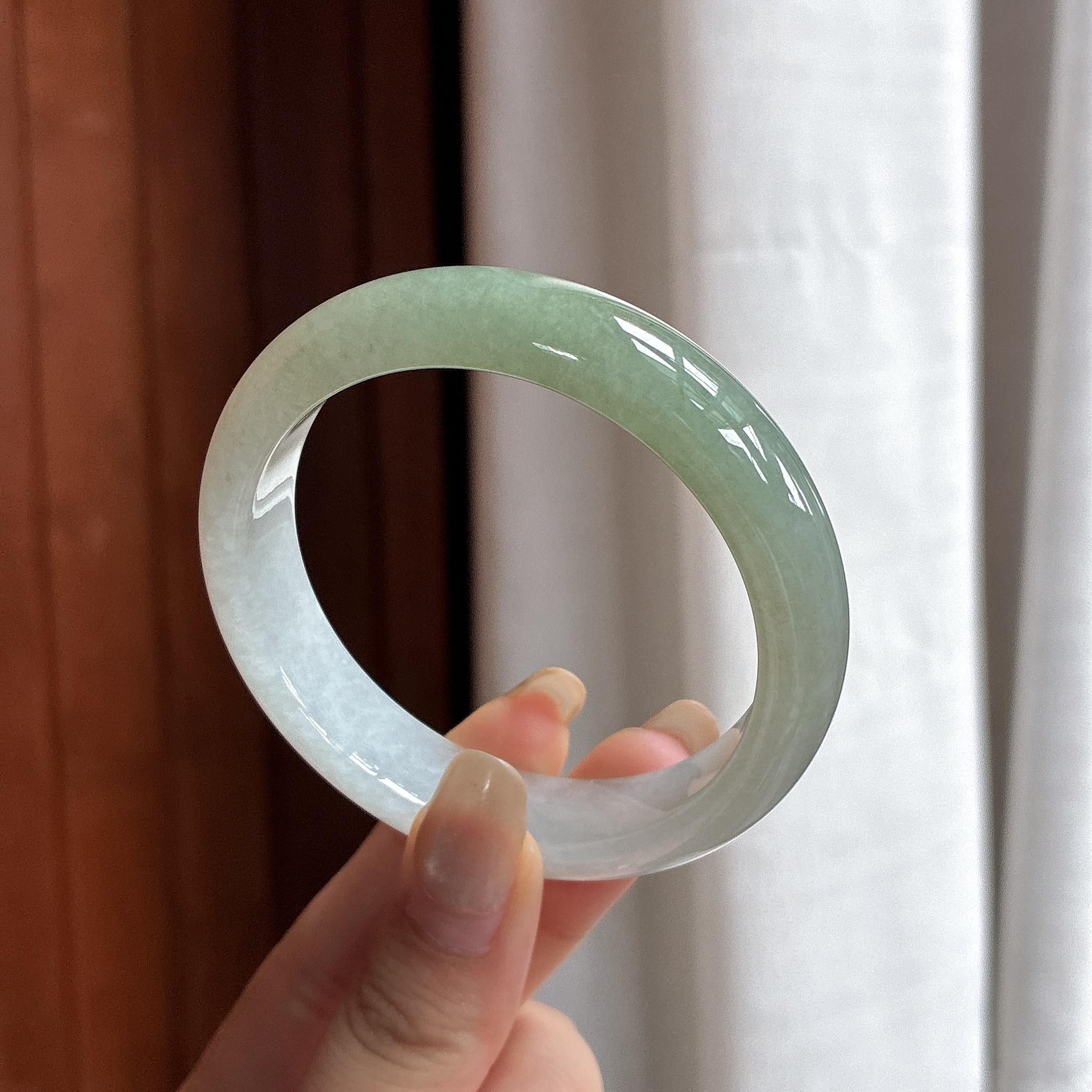 细糯种半山半水正圈平安镯 54圈 天然缅甸A货翡翠（yc481625）