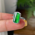 18k金钻镶冰种满绿马鞍戒指    天然缅甸A货翡翠（yc362076）