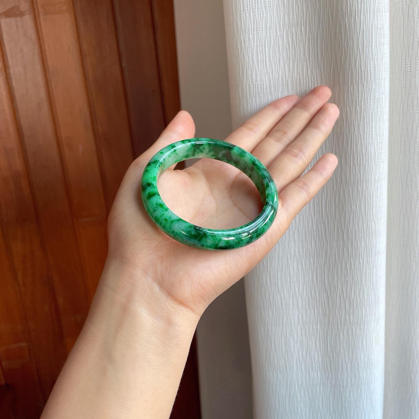 糯冰飘花翡翠平安镯（58mm)（yc386432）