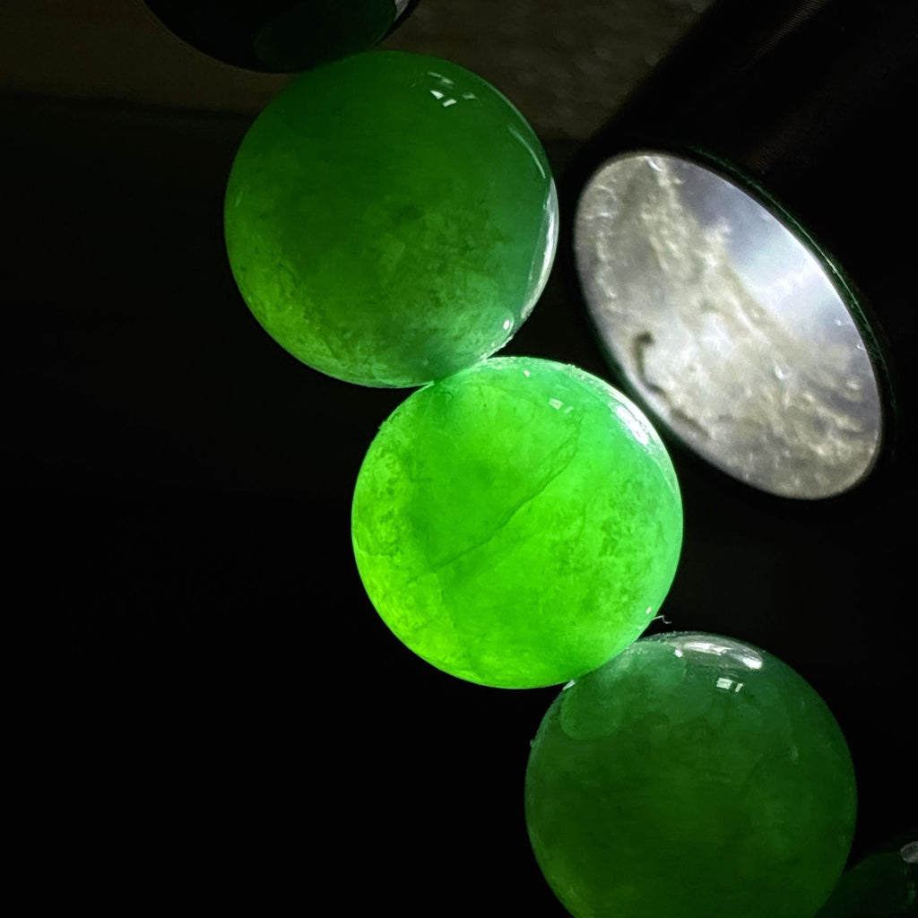糯冰晴绿底翡翠珠串项链（yc436772）