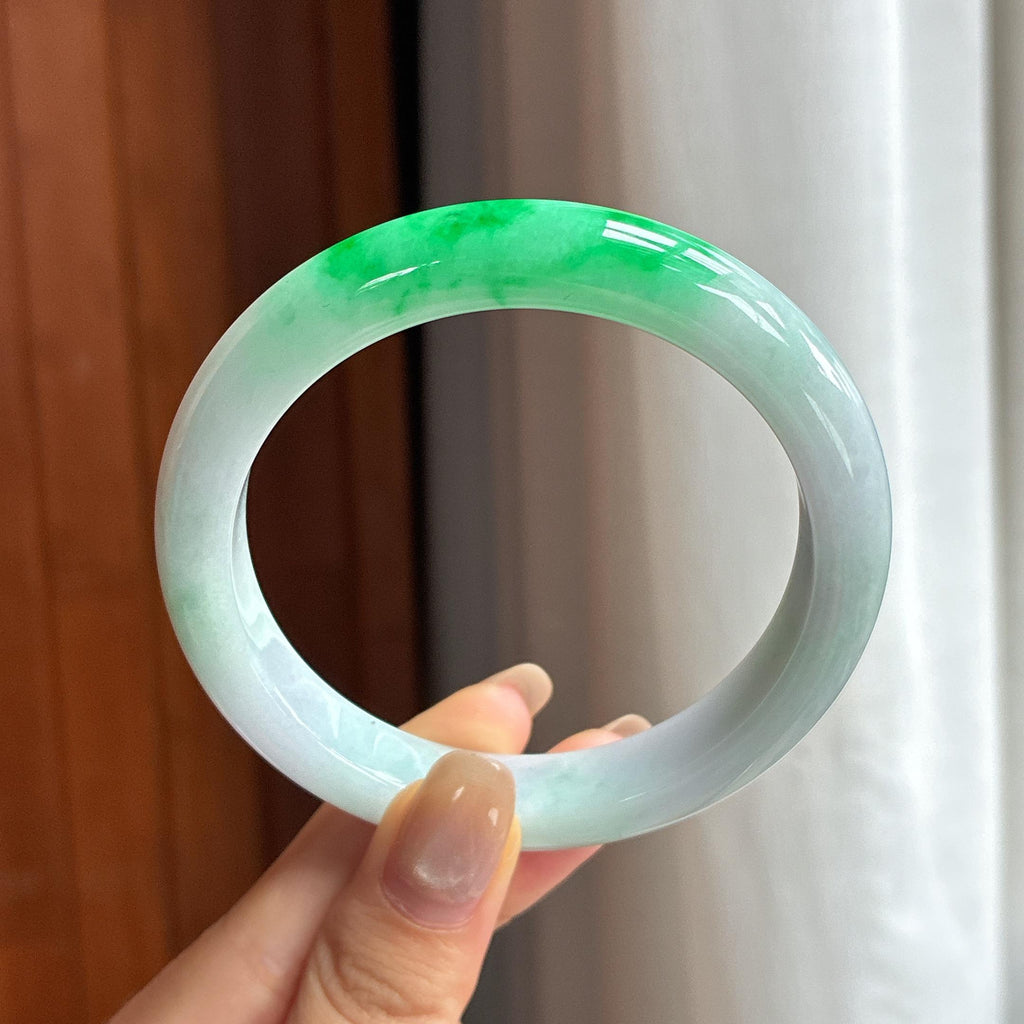 Vòng tay tròn bình an hạt mịn màu sắc đẹp, khẩu độ lớn 60, Ngọc phỉ thúy tự nhiên loại A Myanmar (yc450829)