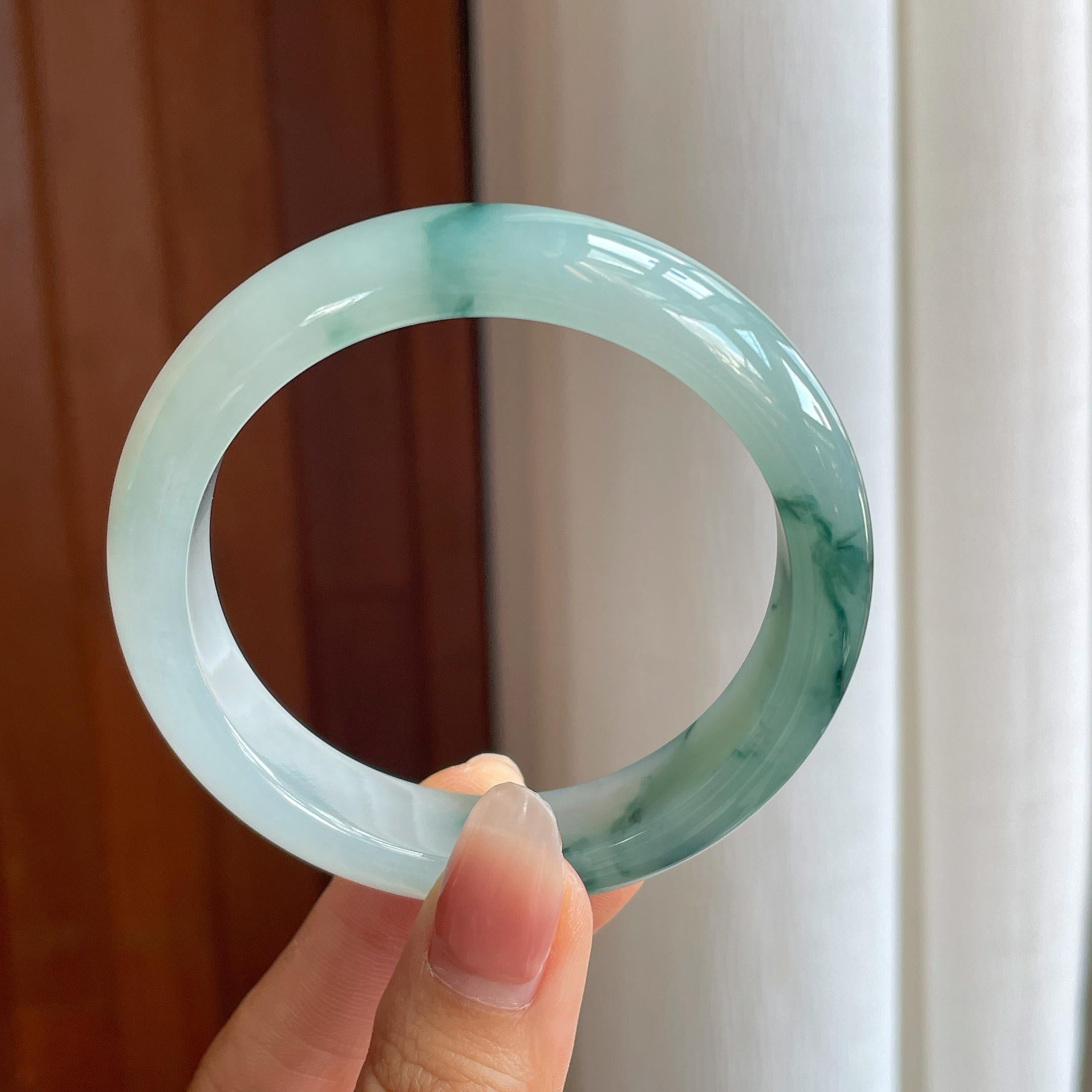 冰种飘花翡翠平安镯（57mm）（yc318680）