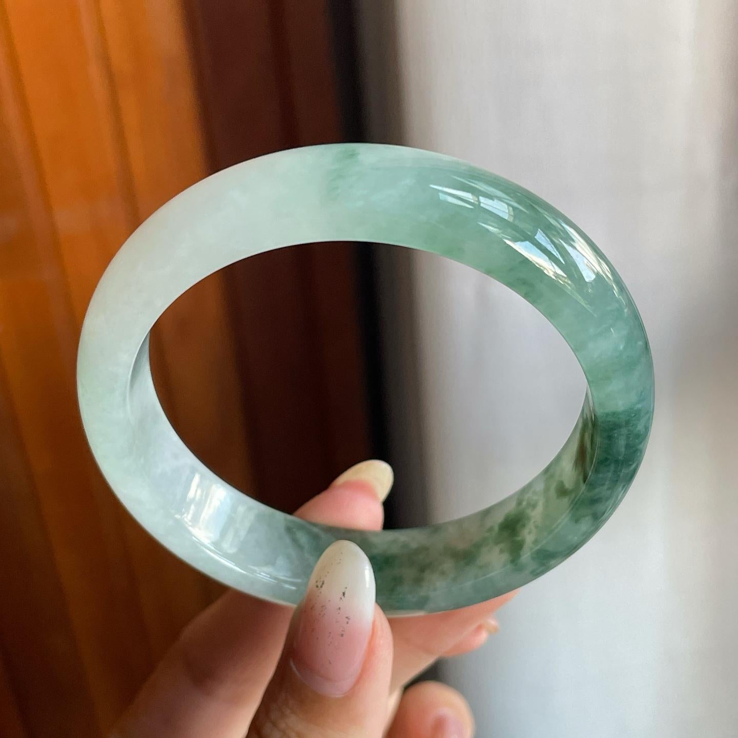 糯冰种飘花半山半水翡翠平安镯（55.8mm）（yc220795）